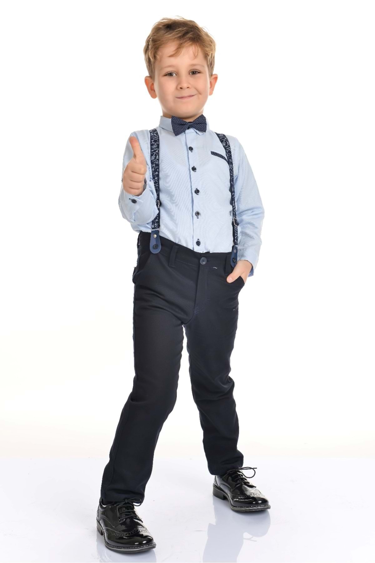 Mnk Oxford Gömlek Uzun Pantolon Erkek Çocuk Takımı MNK0302 MAVİ fotoğrafı 2 (önizleme)