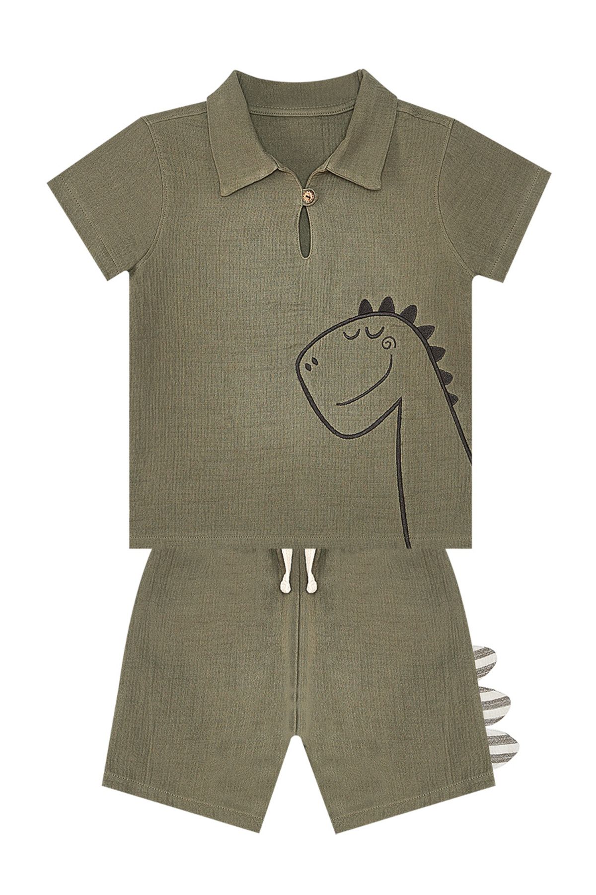 Denokids-Baby Boy Dino Muslin Shorts and Shirt Set 3