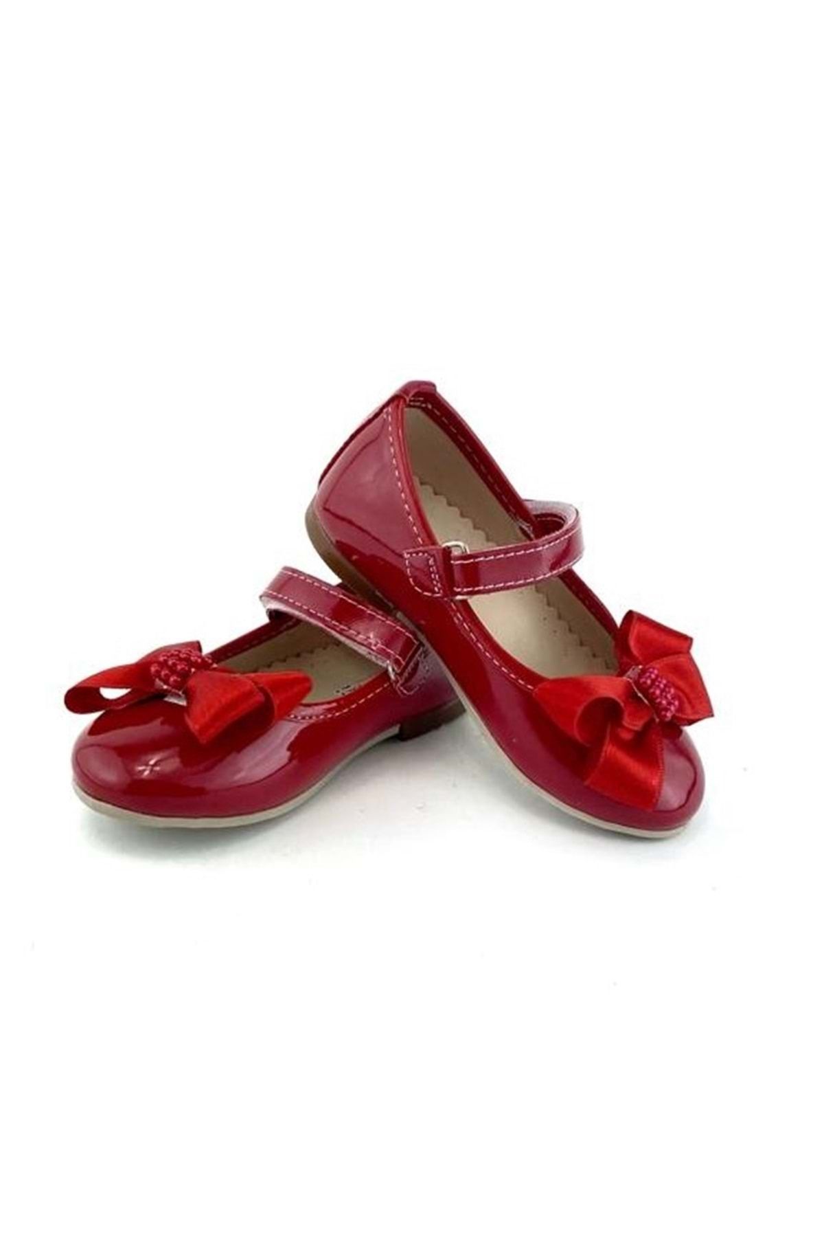 Mnk-Patent Leather Satin Ribbon Evening Ballerina Shoes Red 1