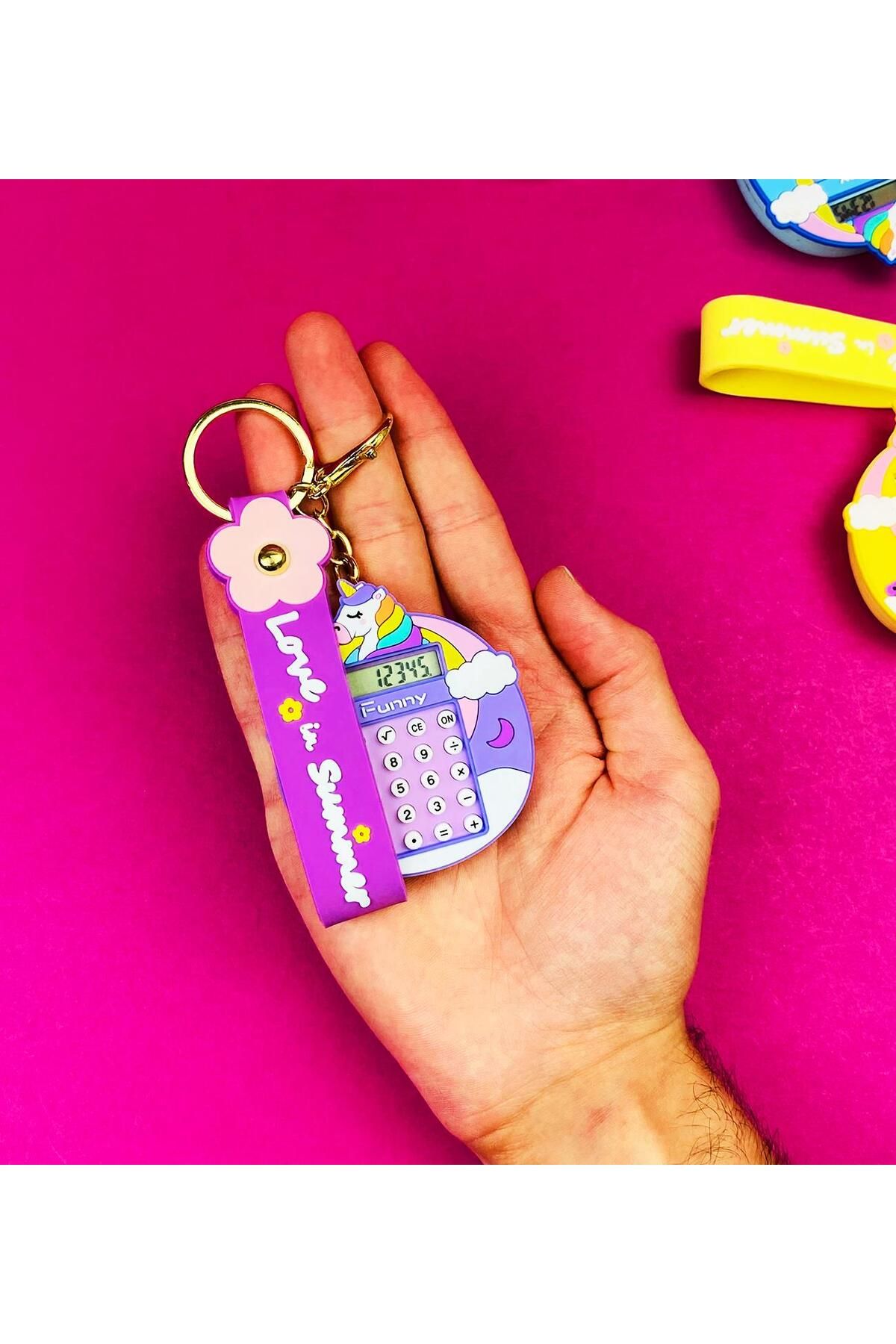 Gift Moda-Unicorn Themed Colorful Calculator and Keychain Set 3