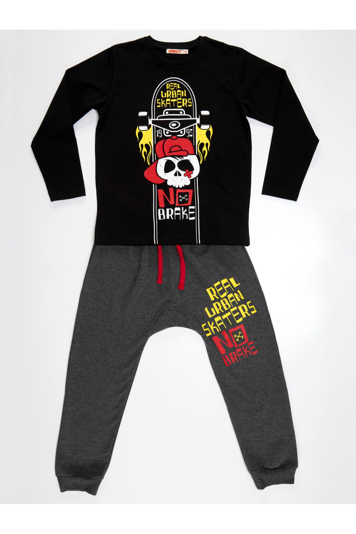 MSHB&G-Set pantaloni tricou negru pentru băiat cu skateboard 3