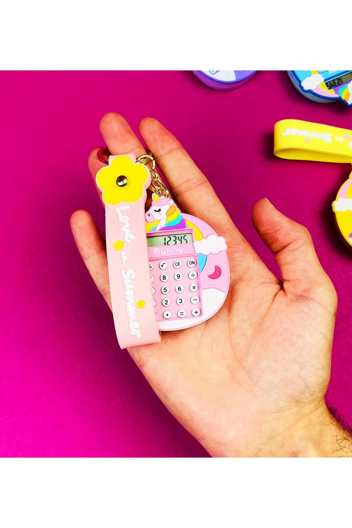 Gift Moda-Unicorn Themed Colorful Calculator and Keychain Set 3