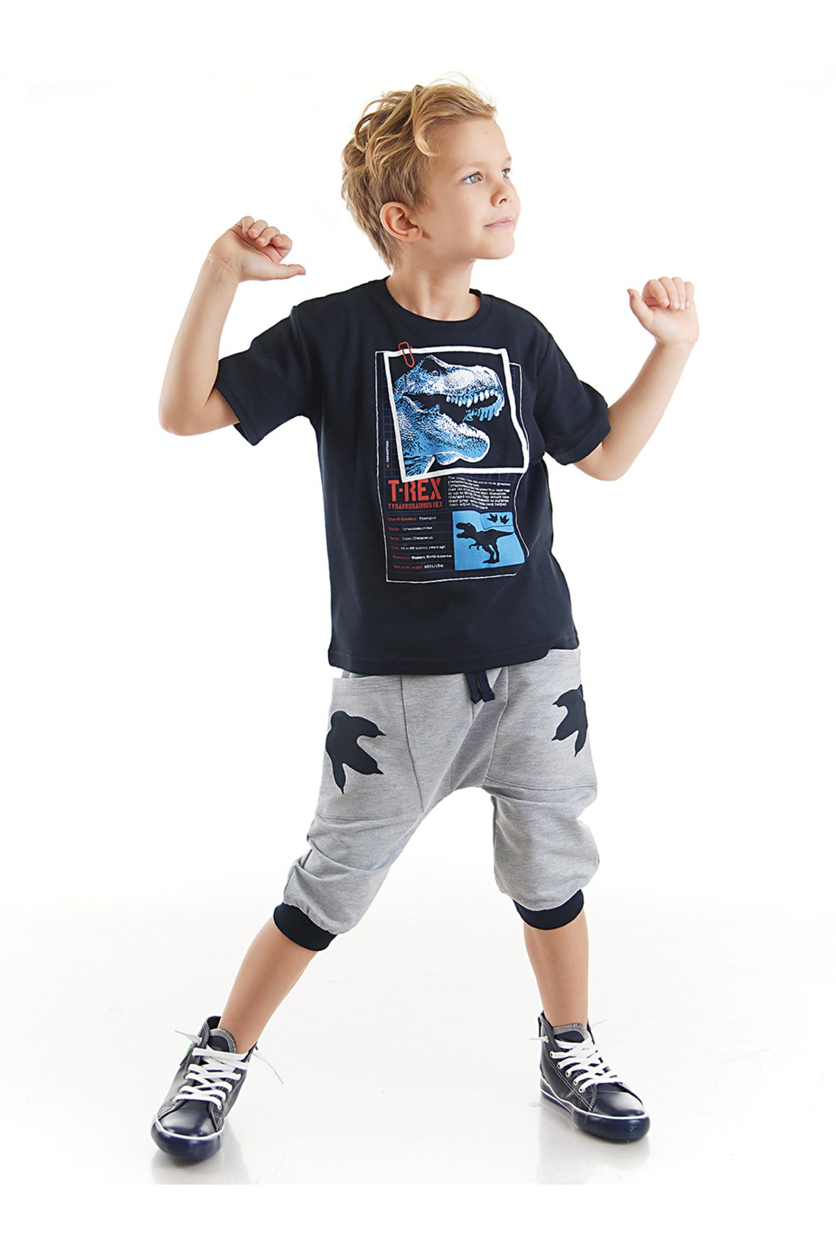 MSHB&G-T-rex Info Boy's T-shirt Capri Shorts Set 1