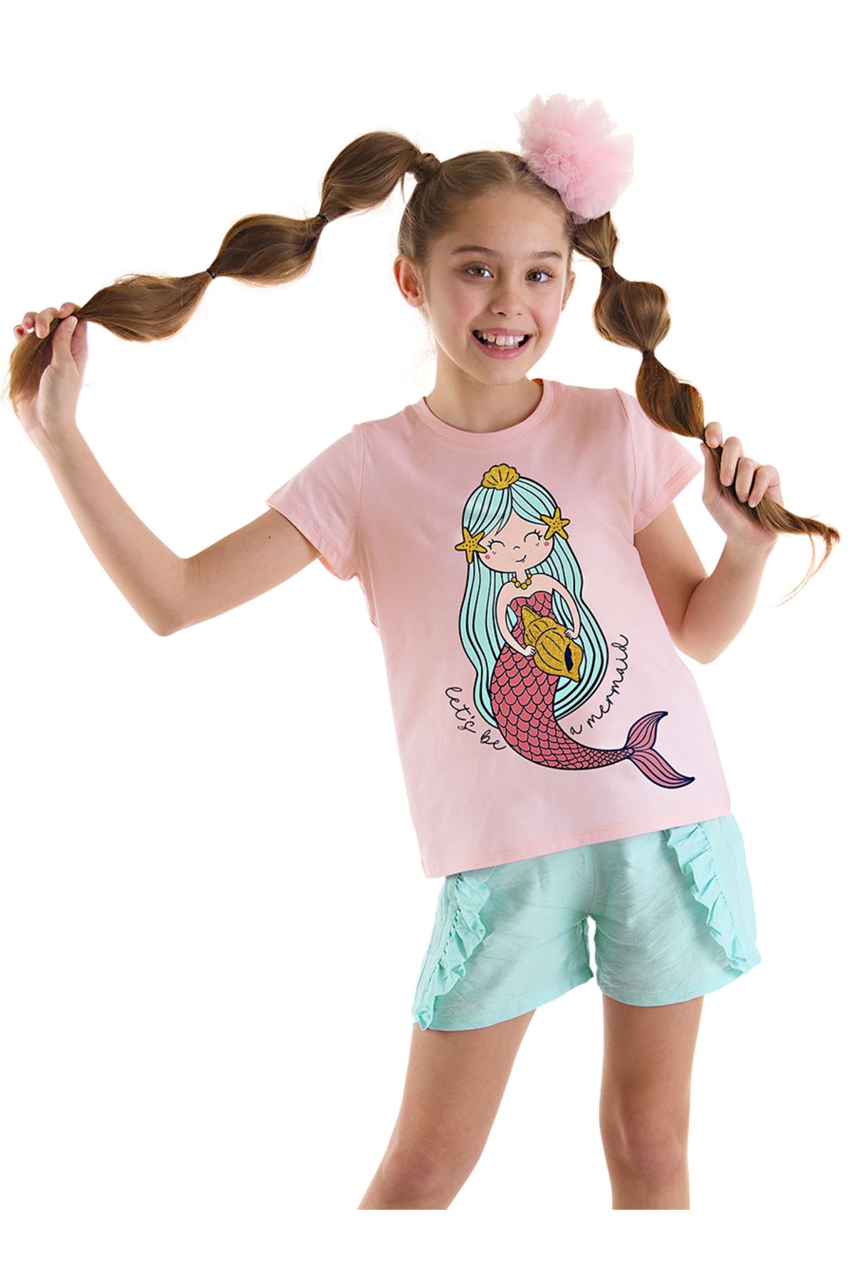 MSHB&G-Girl's Summer T-shirt and Frilly Shorts Set - Mermaid 1