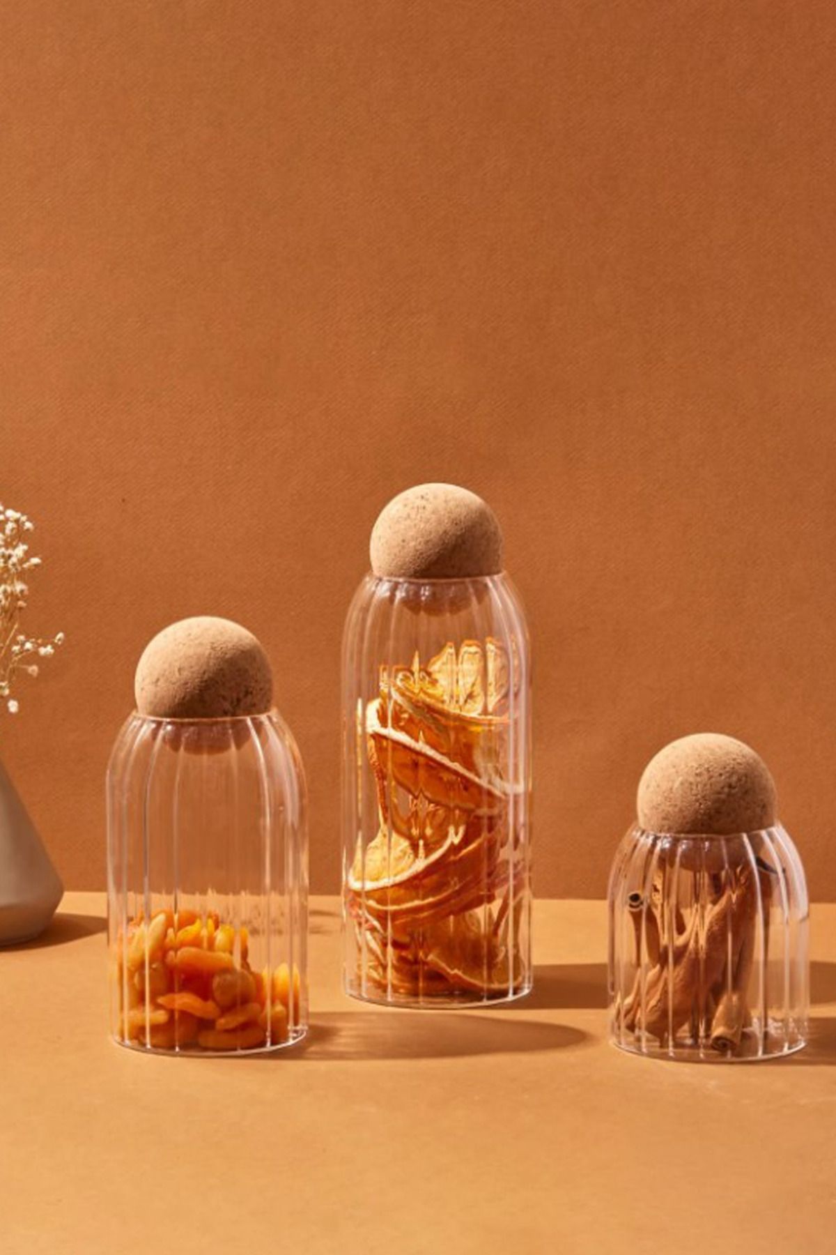 Miningaa-Romeo Top Mushroom Lid 3-Piece 450ml-700ml-950ml Glass Jar and Spice Set 2