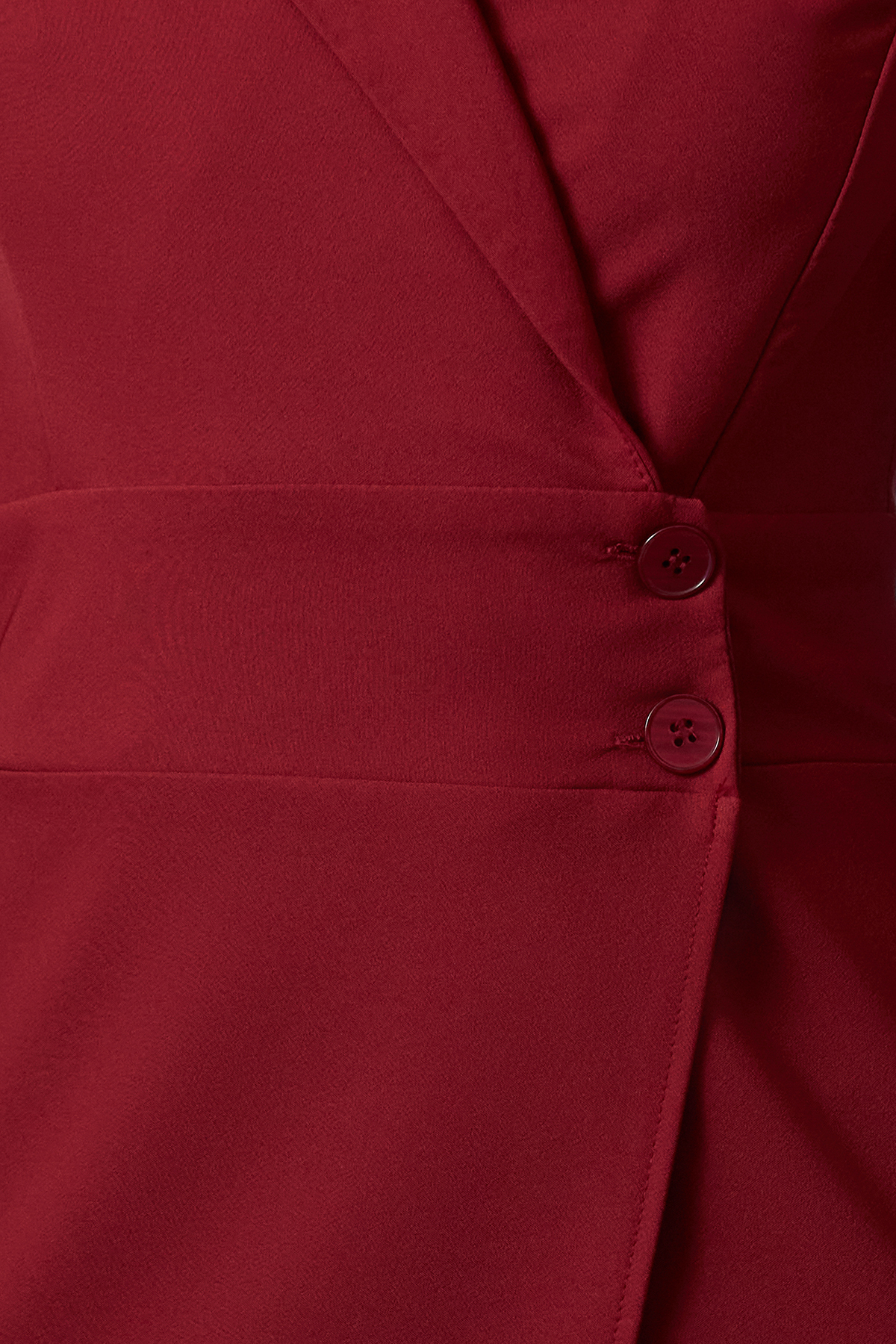 Trendyol Collection Ciemnobordowa mini sukienka z tkanego materiału z ozdobnymi guzikami TWOAW24EL00462