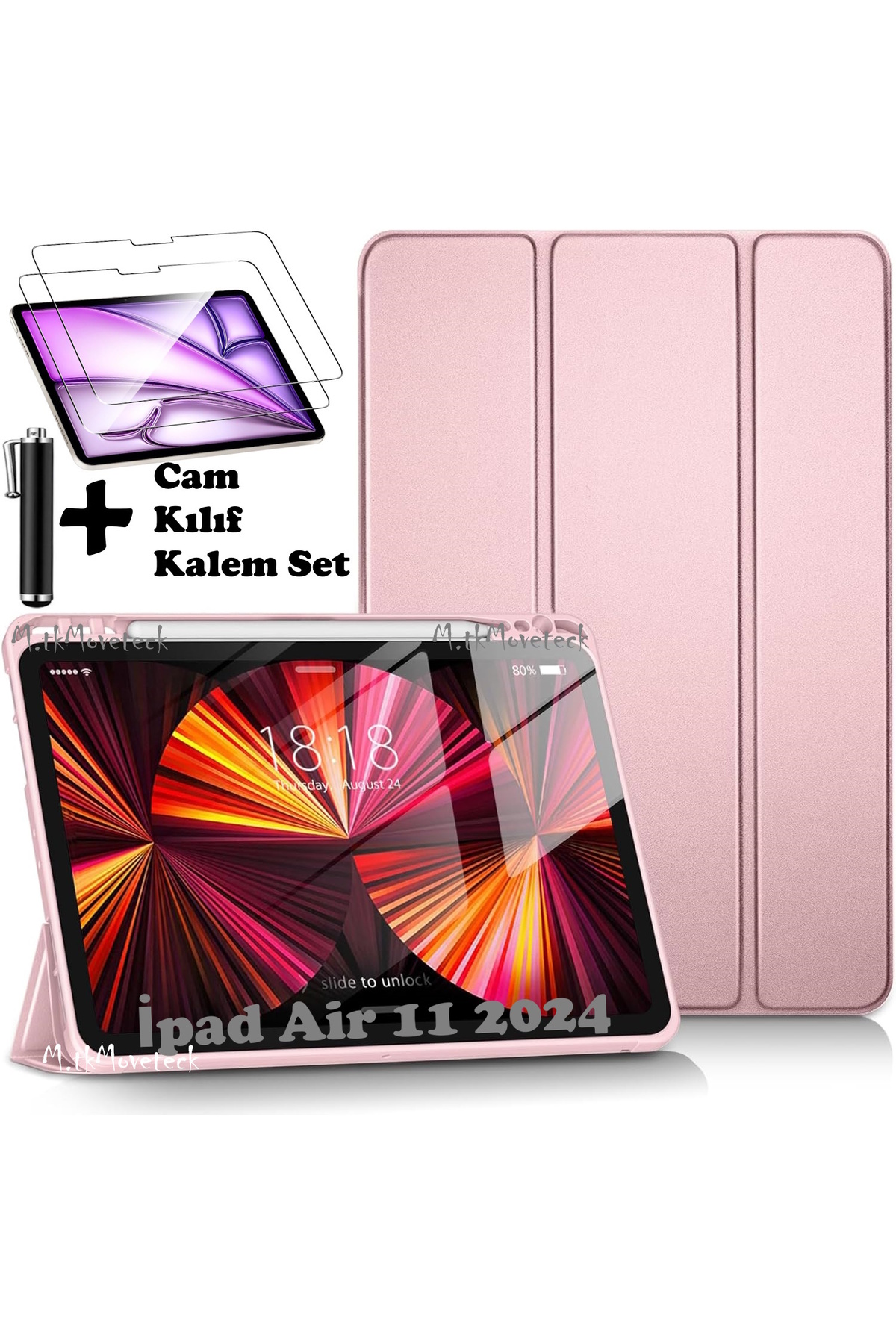 IPad Air 11 2024 Compatible Case Smart Smart Sleep Mode Pen Set with Compartment Color Stand + Glass + Pen Set
