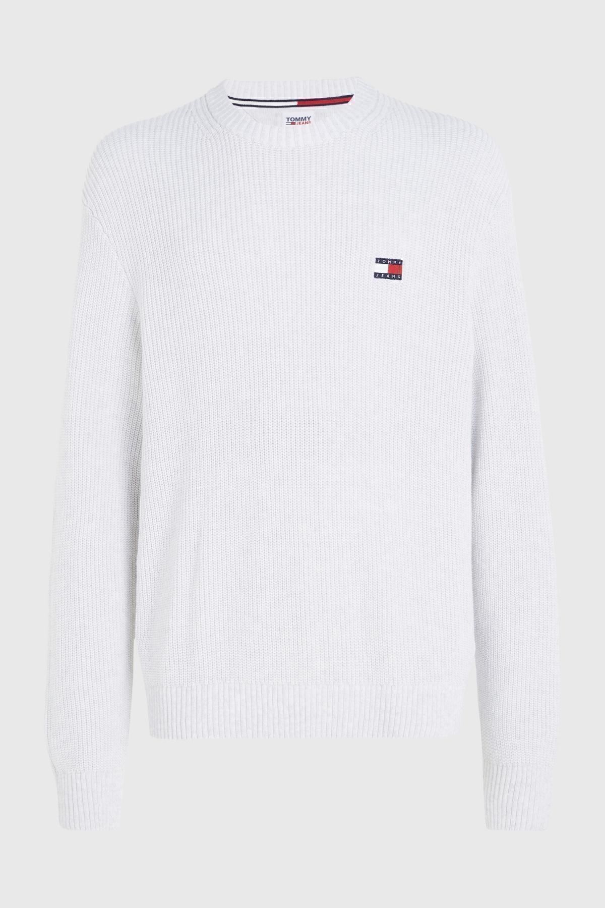 لوگو مردانه Tommy Hilfiger Pure Organic Cotton Crew یقه کم شانه ژاکت خاکستری Dm0dm17 Tommy Hilfiger