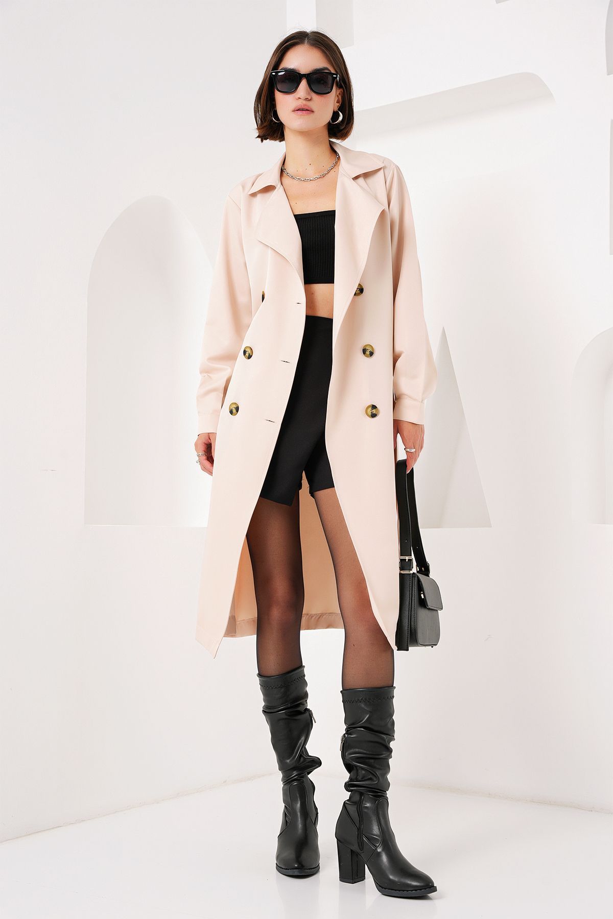 Bigdart-Beigefarbener Trenchcoat mit zweireihigem Kragen 5853 2