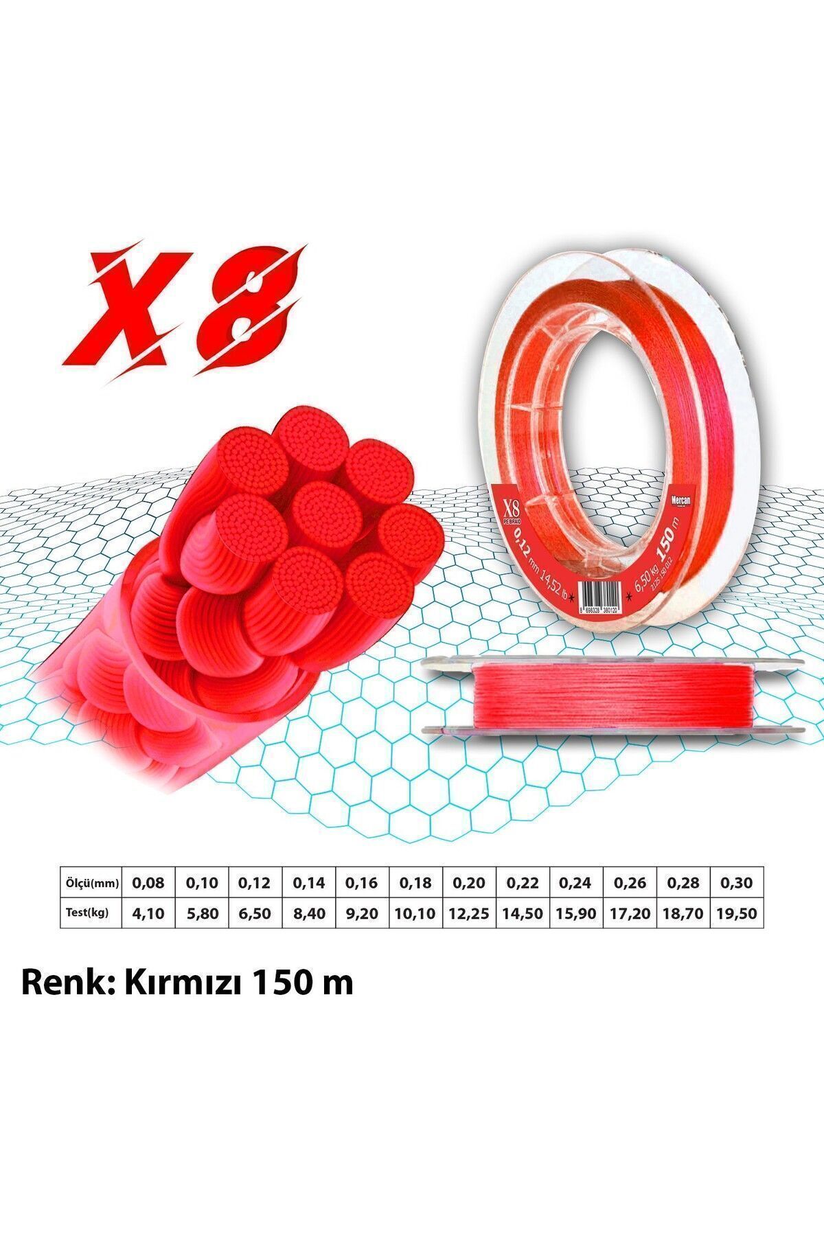 Mercan-Pe Knitted Platinum X8 Red String 150m Reel Fishing Line 2