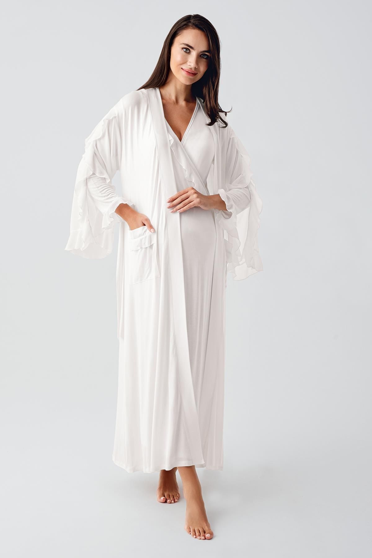 Stretchy Viscose Maternity Nightgown Set with Long Chiffon Sleeves