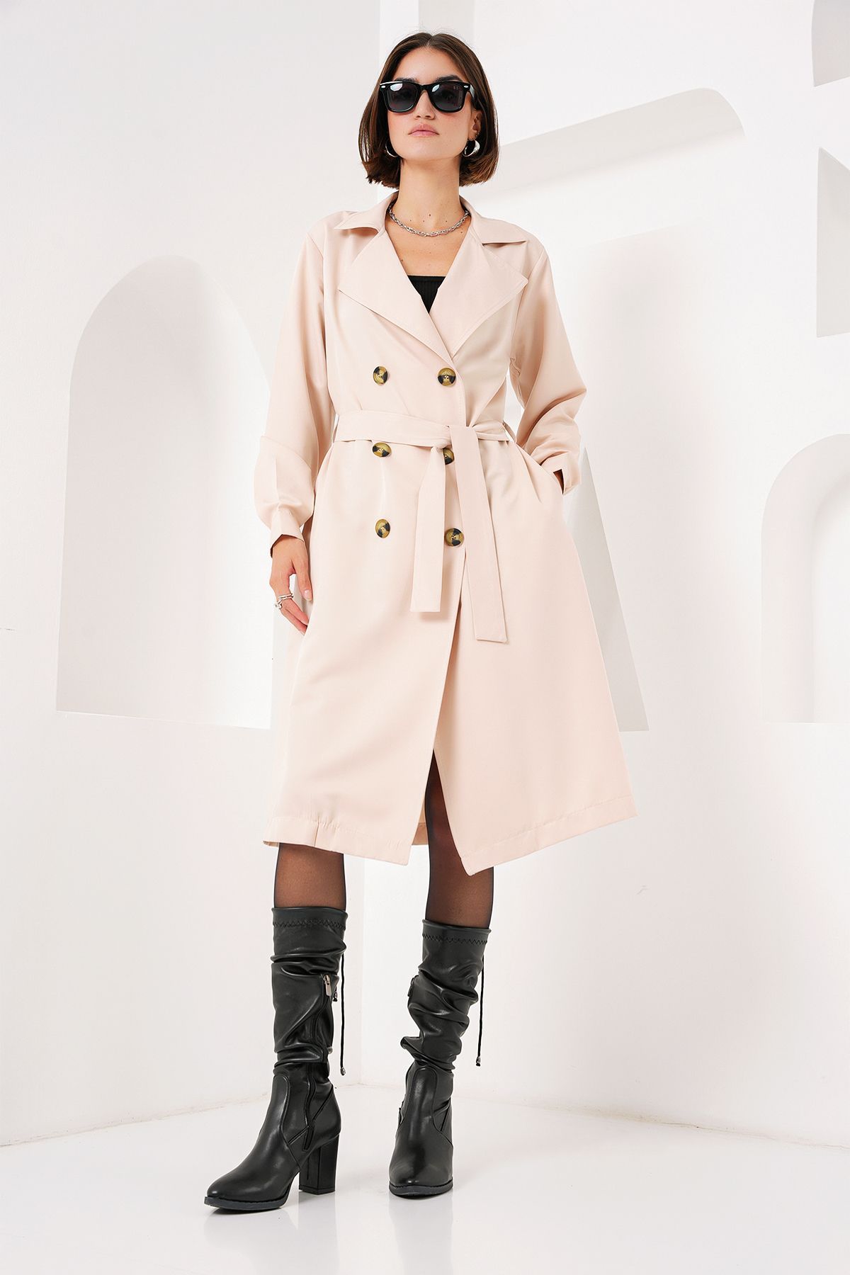 Bigdart-Beigefarbener Trenchcoat mit zweireihigem Kragen 5853 5