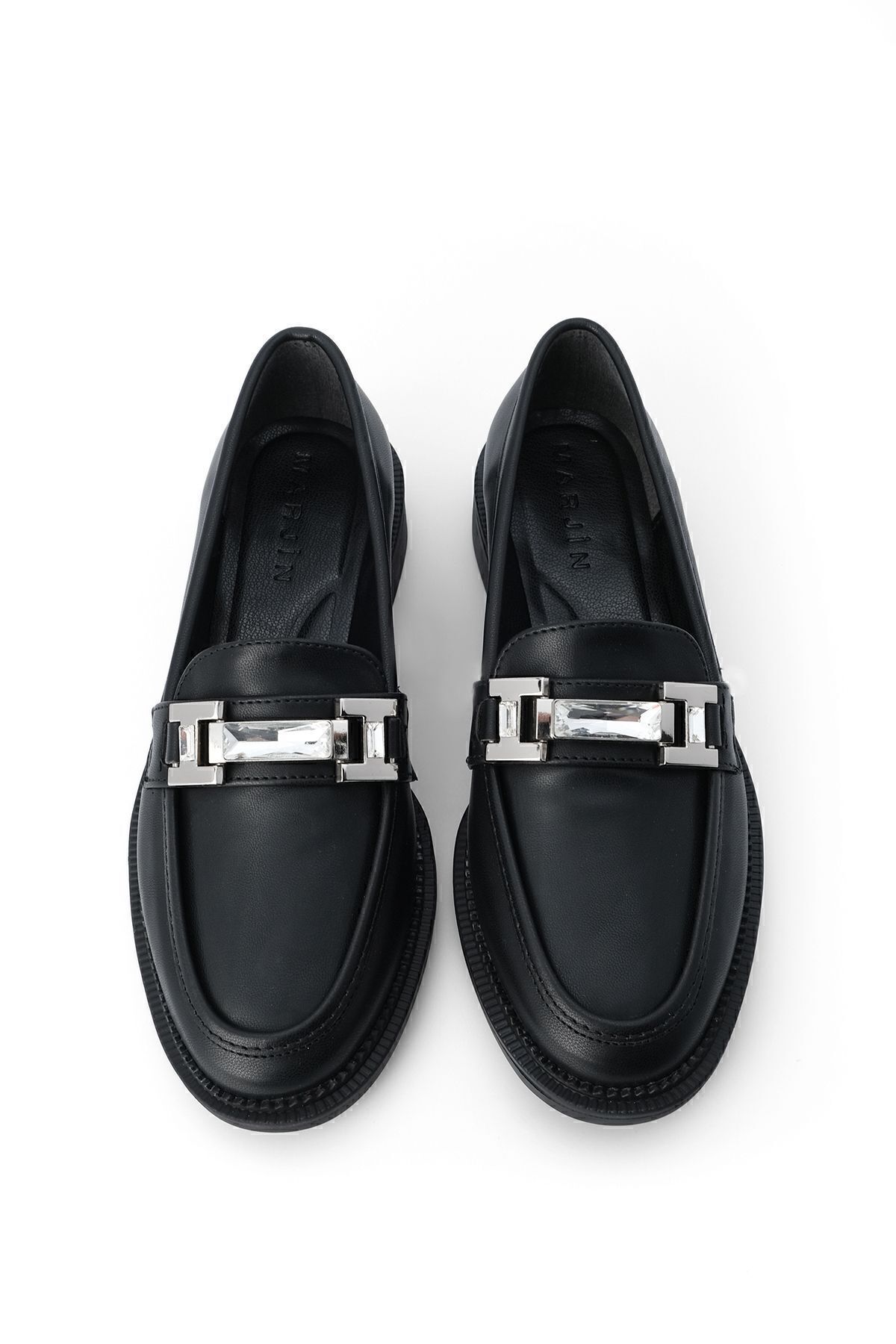 Marjin-Damen Loafer mit Schmucksteinen und Schnalle, Freizeitschuhe Hosre Schwarz 7