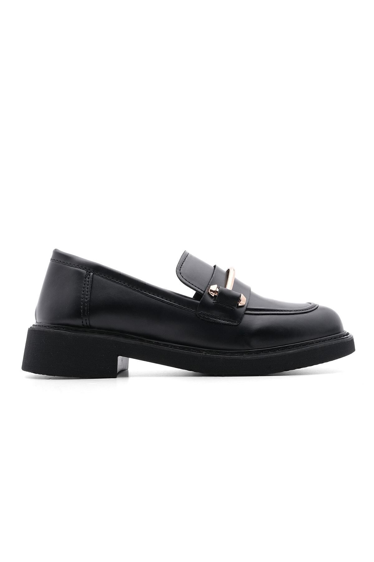 Kadın Loafer Makosen Casual Tokalı Günlük Ayakkabı Forye Siyah