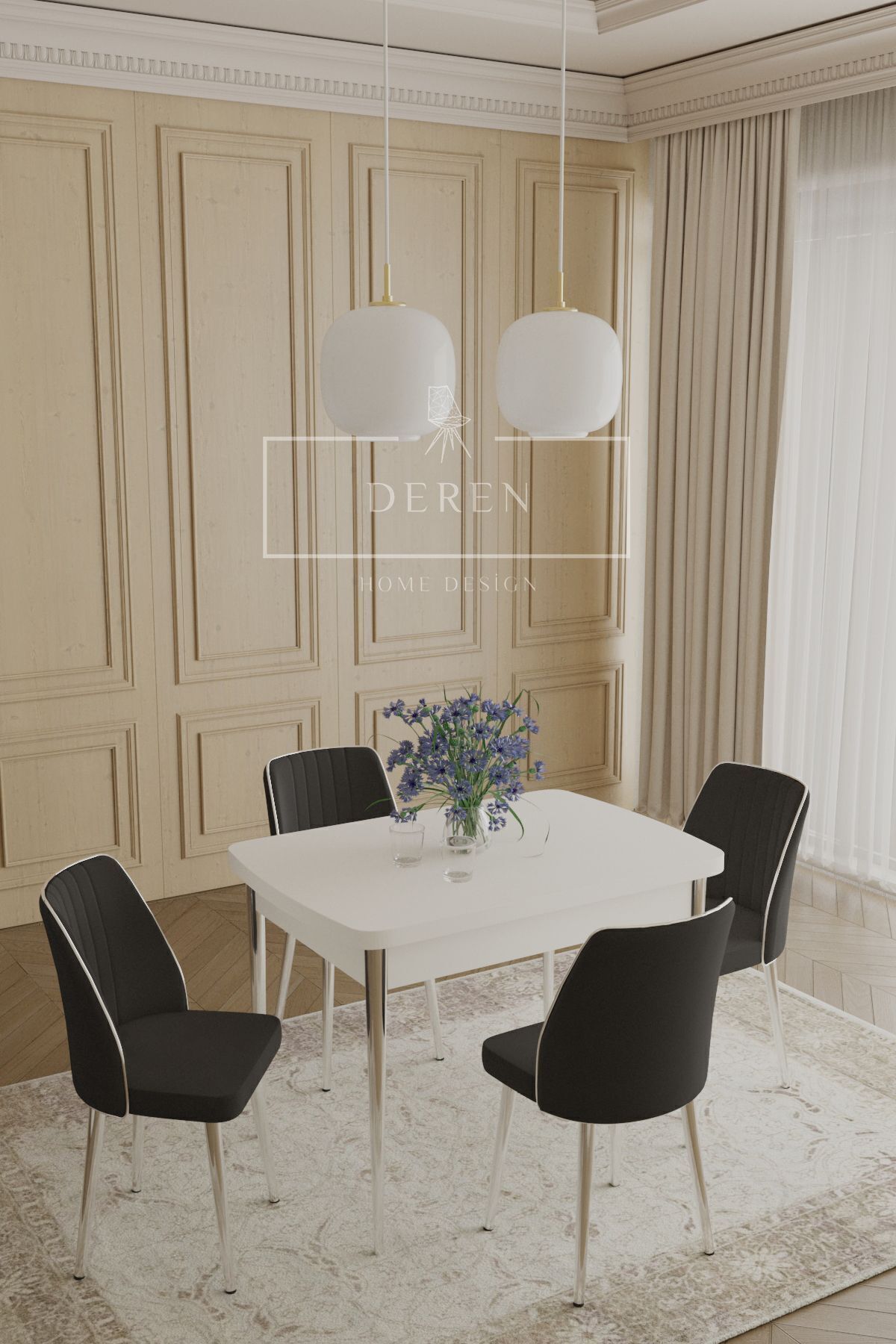 Via Series 70x110 Table +4 Black San Wipeable Imported Baby Face Fabric Tableware Silver Metal Leg