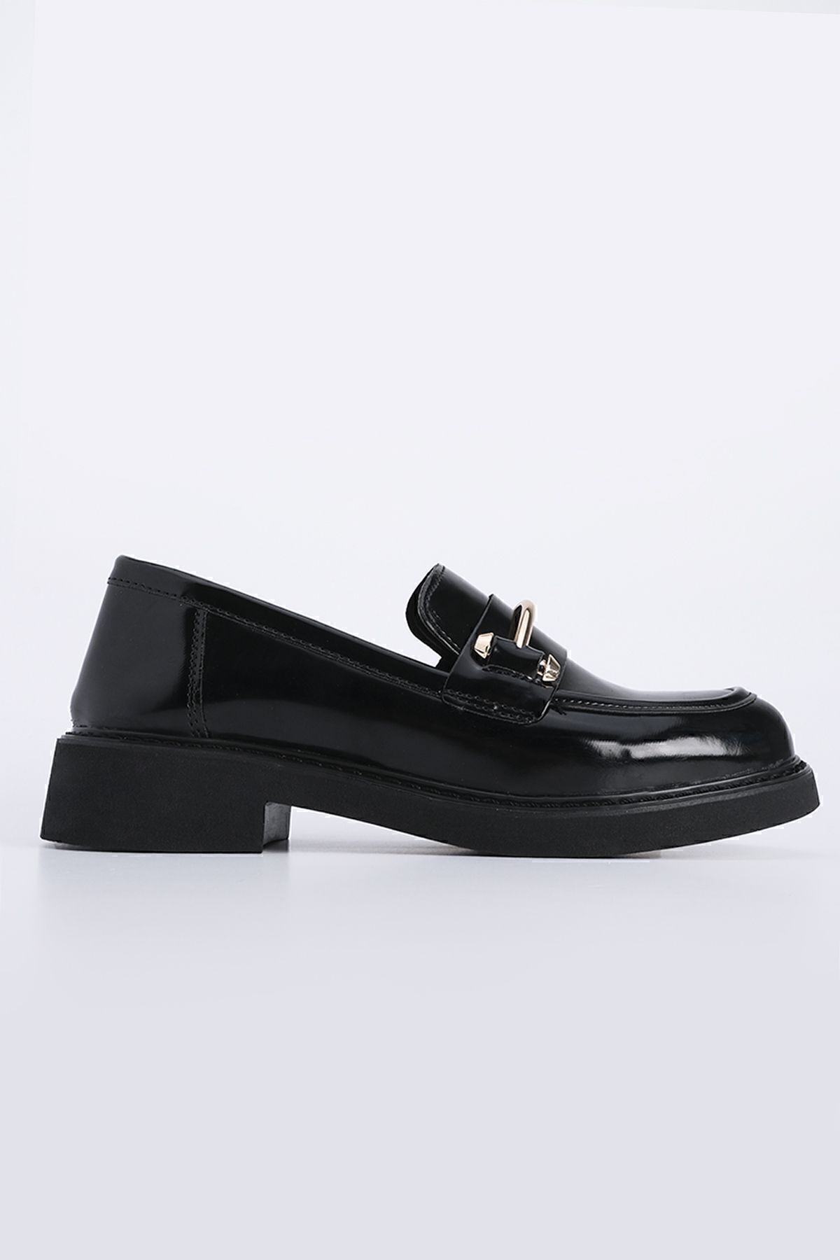 Kadın Loafer Makosen Casual Tokalı Günlük Ayakkabı Forye Siyah Açma