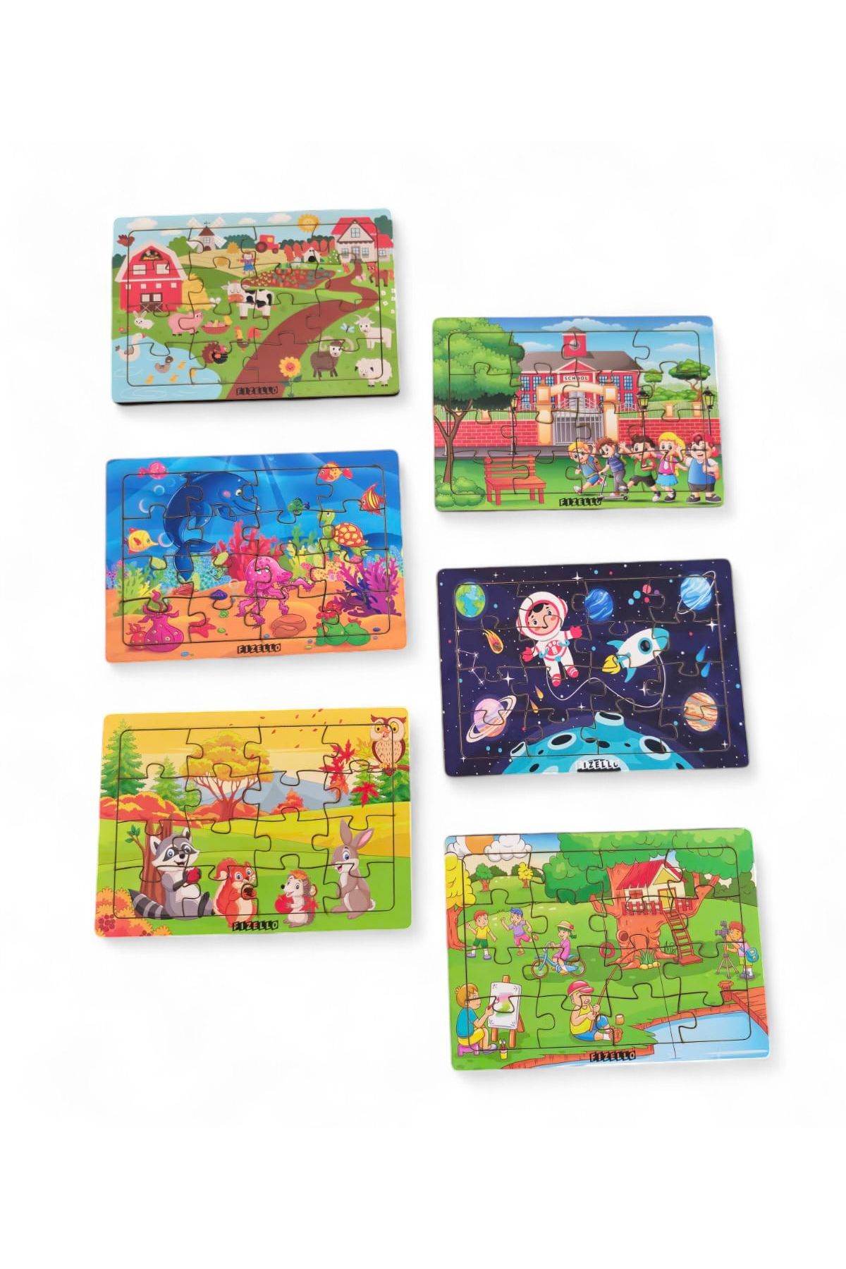 Fizello 6 Adet 16 Parça Eğitici Ve Öğretici Ahşap Çocuk Puzzle & Yapboz Bebek Çocuk Oyuncak