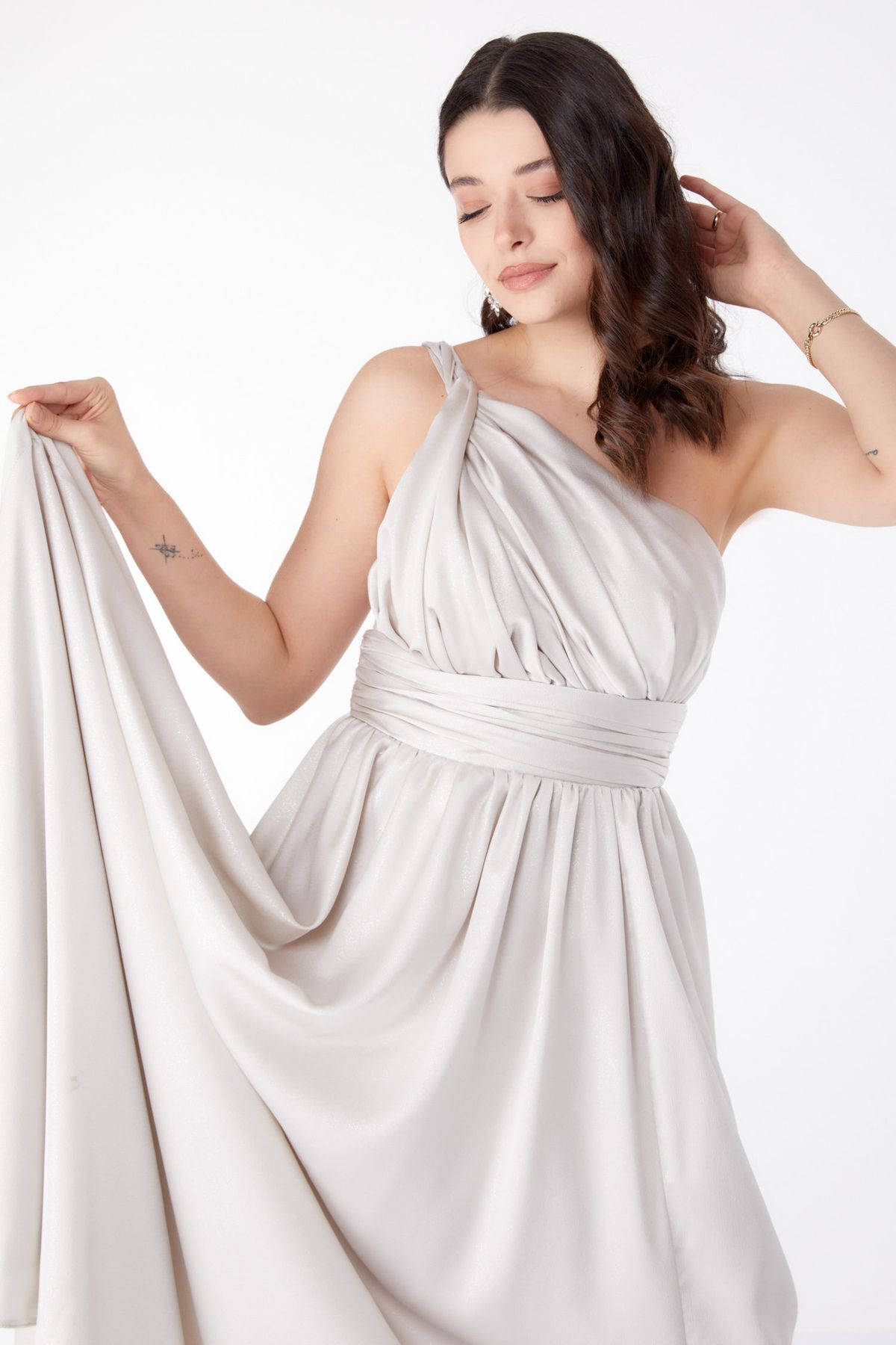 TOFİSA-Weißes, glitzerndes, ärmelloses, gerades, mittellanges Abendkleid für Damen - 25460 4
