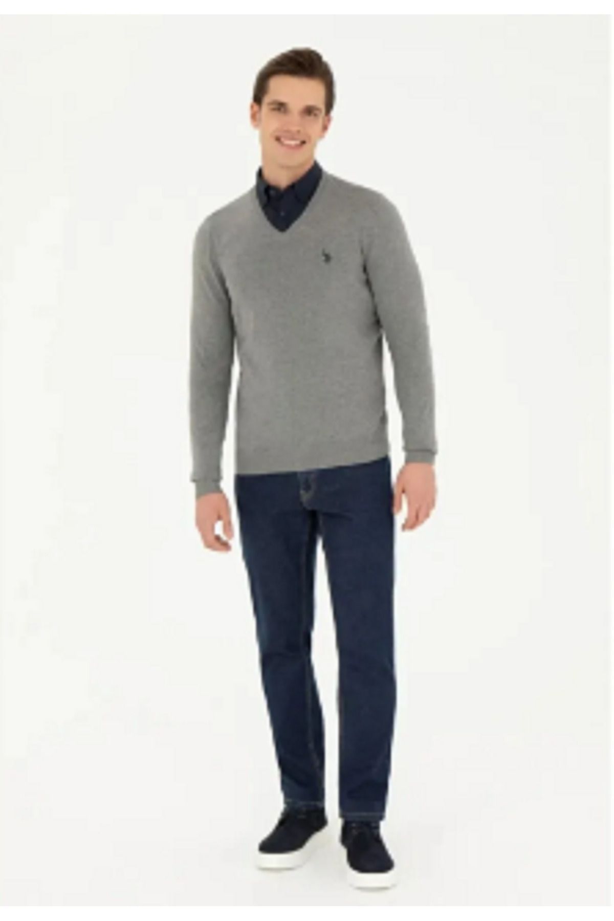 بافت و پلیور مردانه خاکستری یو اس پولوU.S. Polo Assn. | 50275819-VR046 اورجینال - تصویر 4