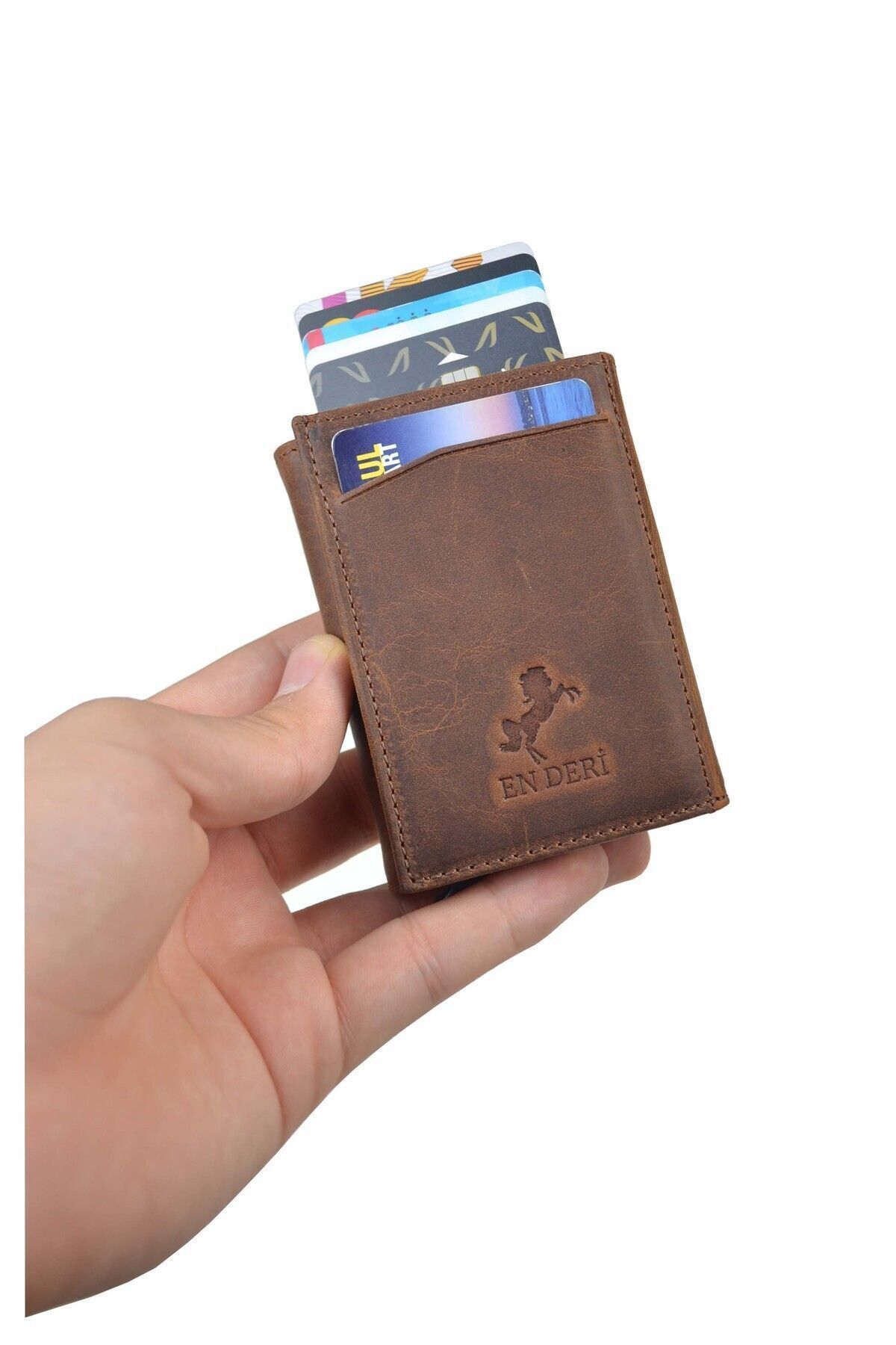 en deri Suport Pentru Carduri Portofel Mecanic Unisex Din Piele Naturală De Culoare Cafenie Unisex - One Size