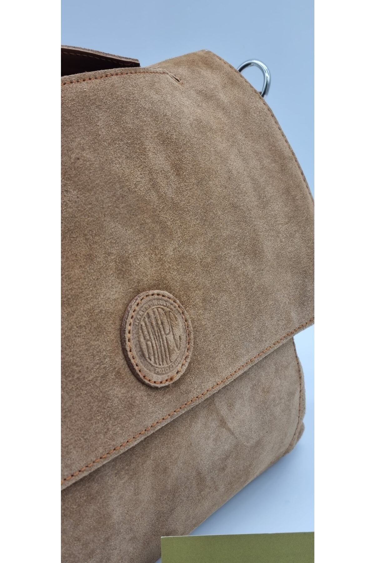 DSN-Suede Genuine Leather & Faux Leather Shoulder Bag Tan 5
