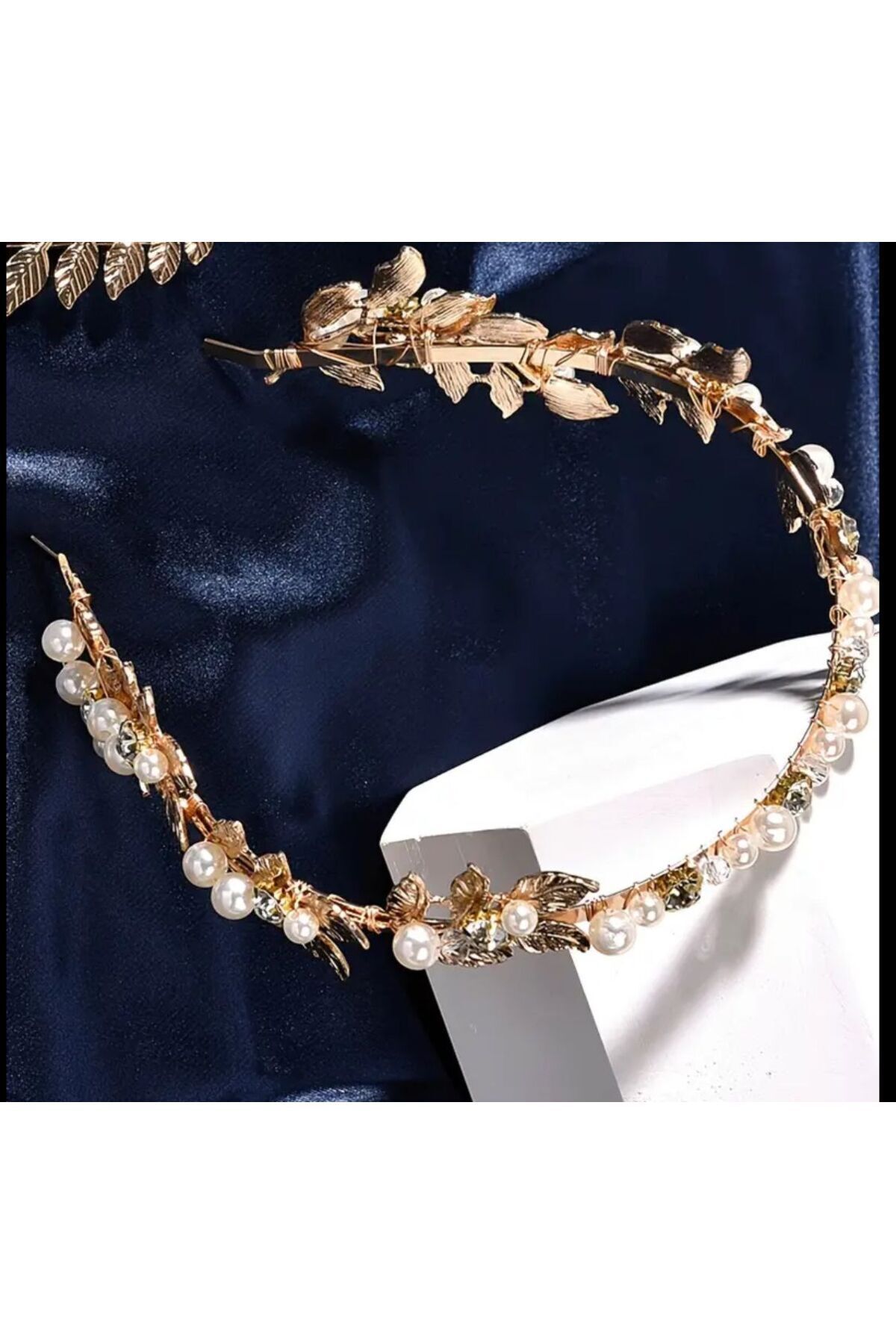 TEMU-Henna Wedding Bridal Crown Gold Pearl Vintage Leaf Pattern Hair Clip 2