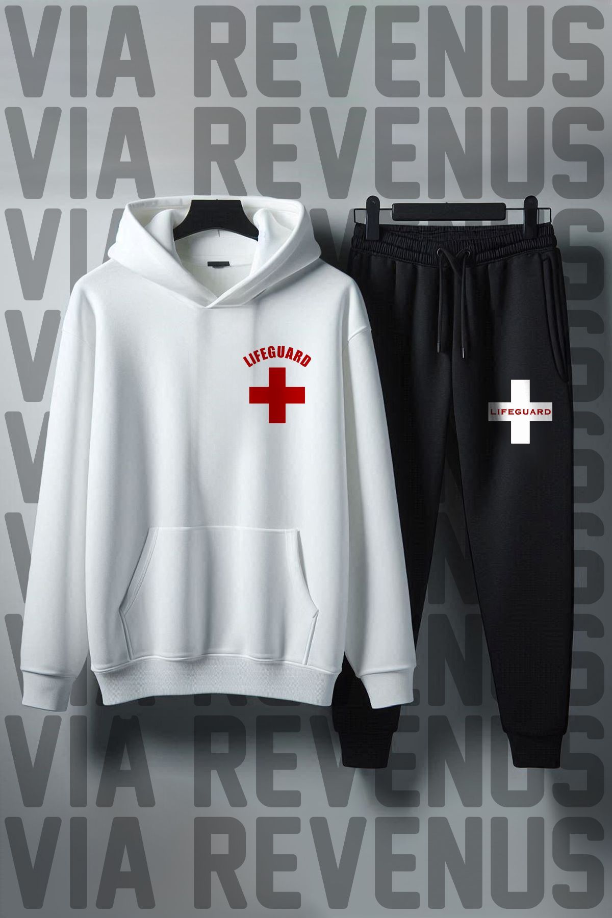Vordevia Set De Trening Moale Cu Glugă Imprimat Pentru Salvamar Unisex - Potrivire Largă Unisex - S