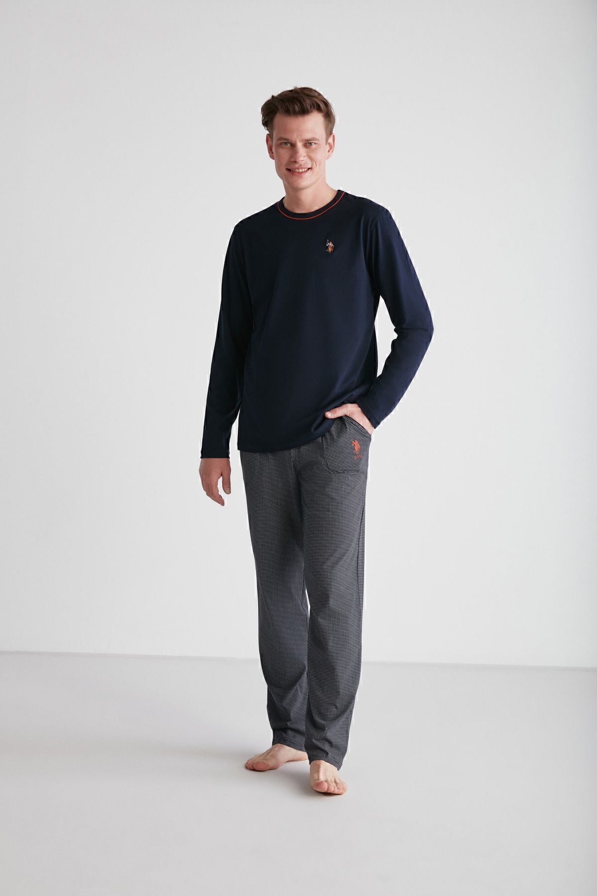 ست پیژامه آبی مردانه لباس خواب یقه گرد سرمه ای U.S. Polo Assn.