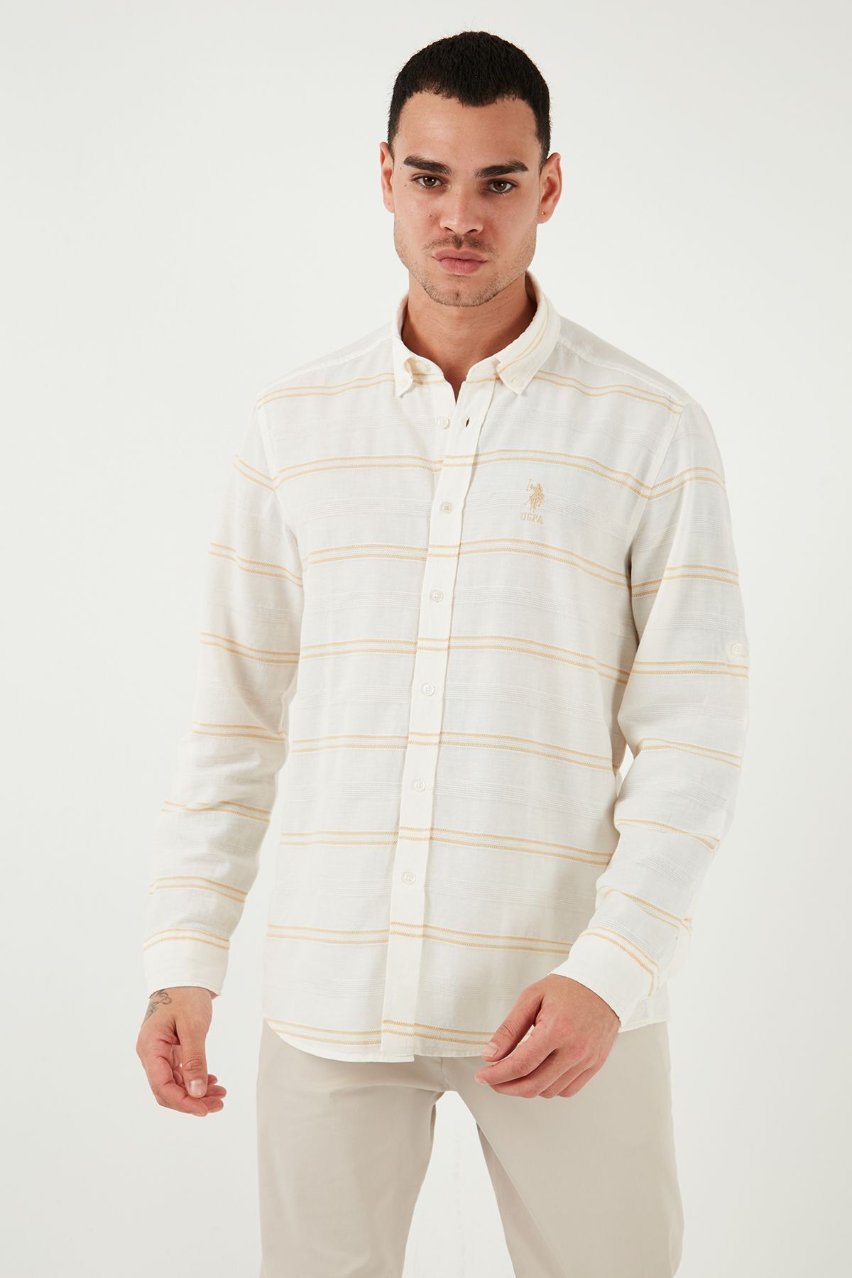 BASE. پیراهن مردانه تناسب معمولی ترکیبی از پنبه و کتانی پولو G081GL0041831143 U.S. Polo Assn.