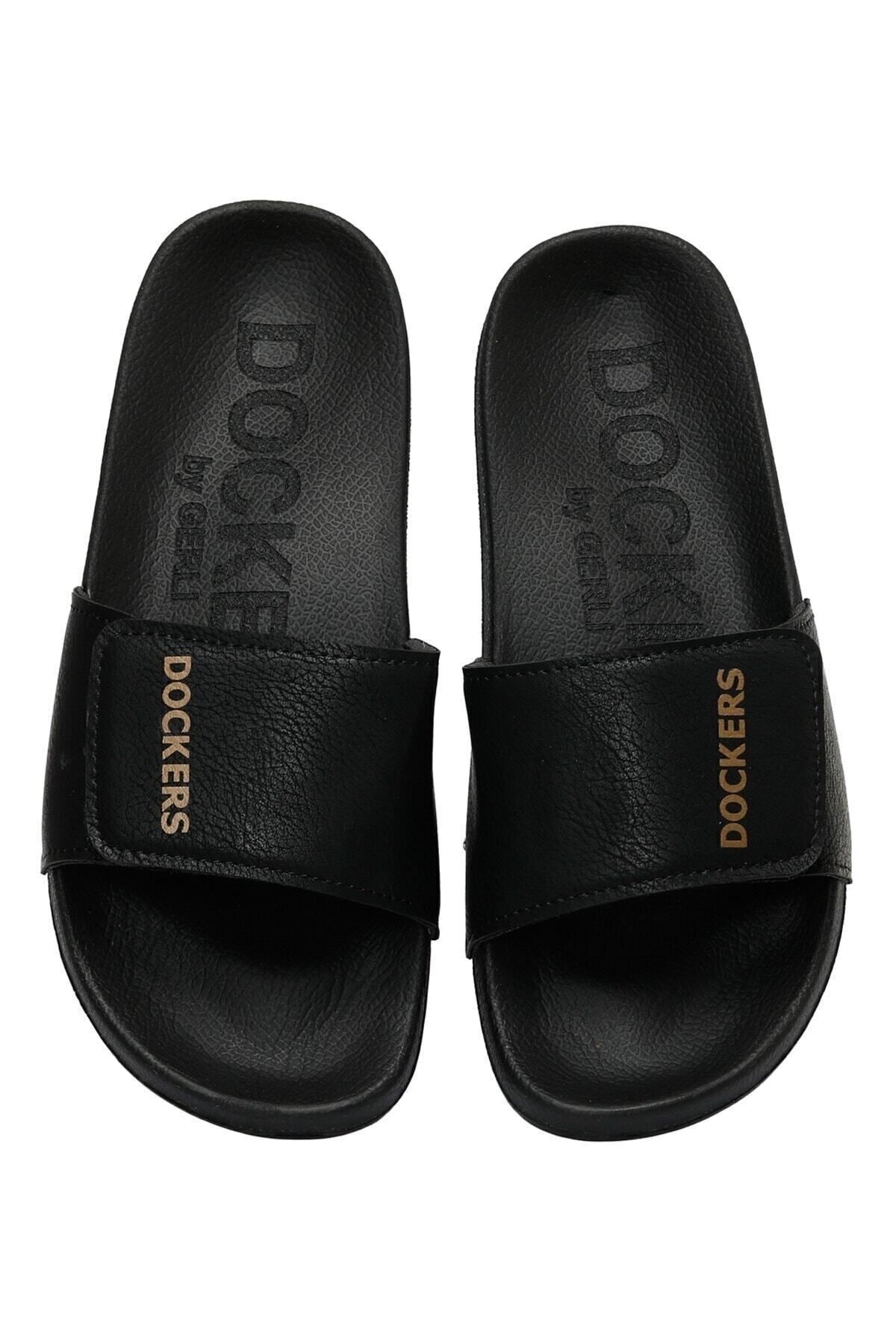 دمپایی سیاه مردانه 226324 3FX پوست اورجینال Dockers