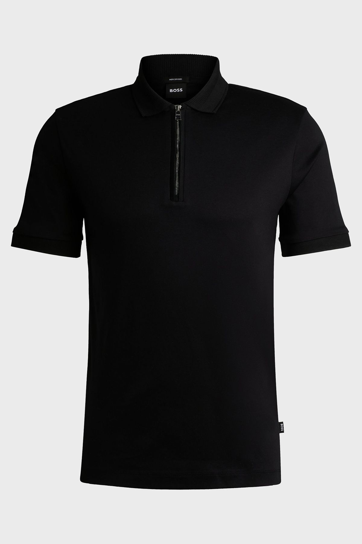 تی شرت یقه پولو مشکی مردانه پنبه اسکینی فیت Zipper Polo Yaka Tring 's 001 BOSS