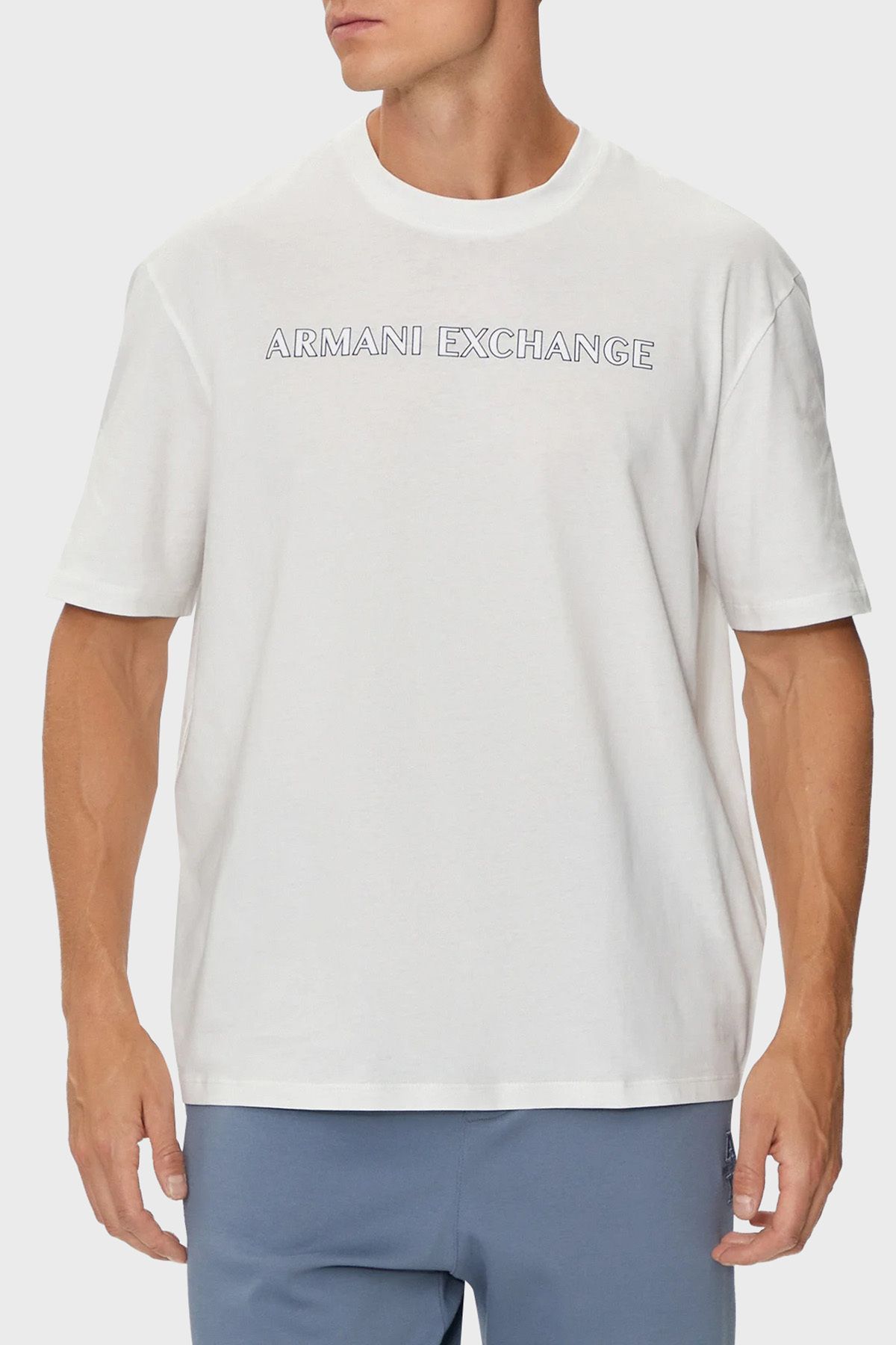 تی شرت سفید مردانه دوچرخه پنبه ای Yaka 6dztbd zj3vz 1116 Armani Exchange