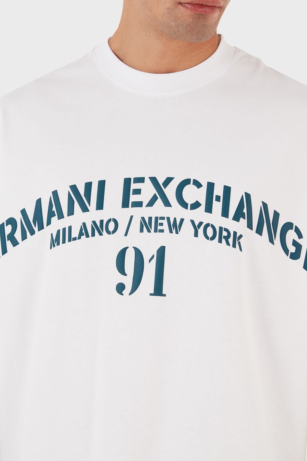 تی شرت سفید مردانه پیراهن پنبه ای با آرم طرح دار مناسب Armani Exchange