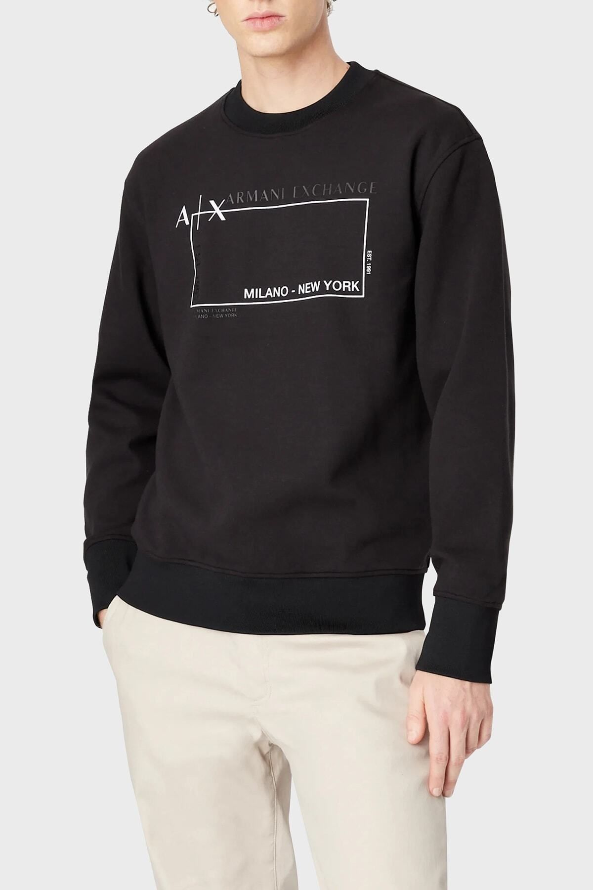 سویشرت مشکی مردانه پارچه پنبه ای مناسب و معمولی طرح دار عرق 6lzmja zjxfz 1200 Armani Exchange