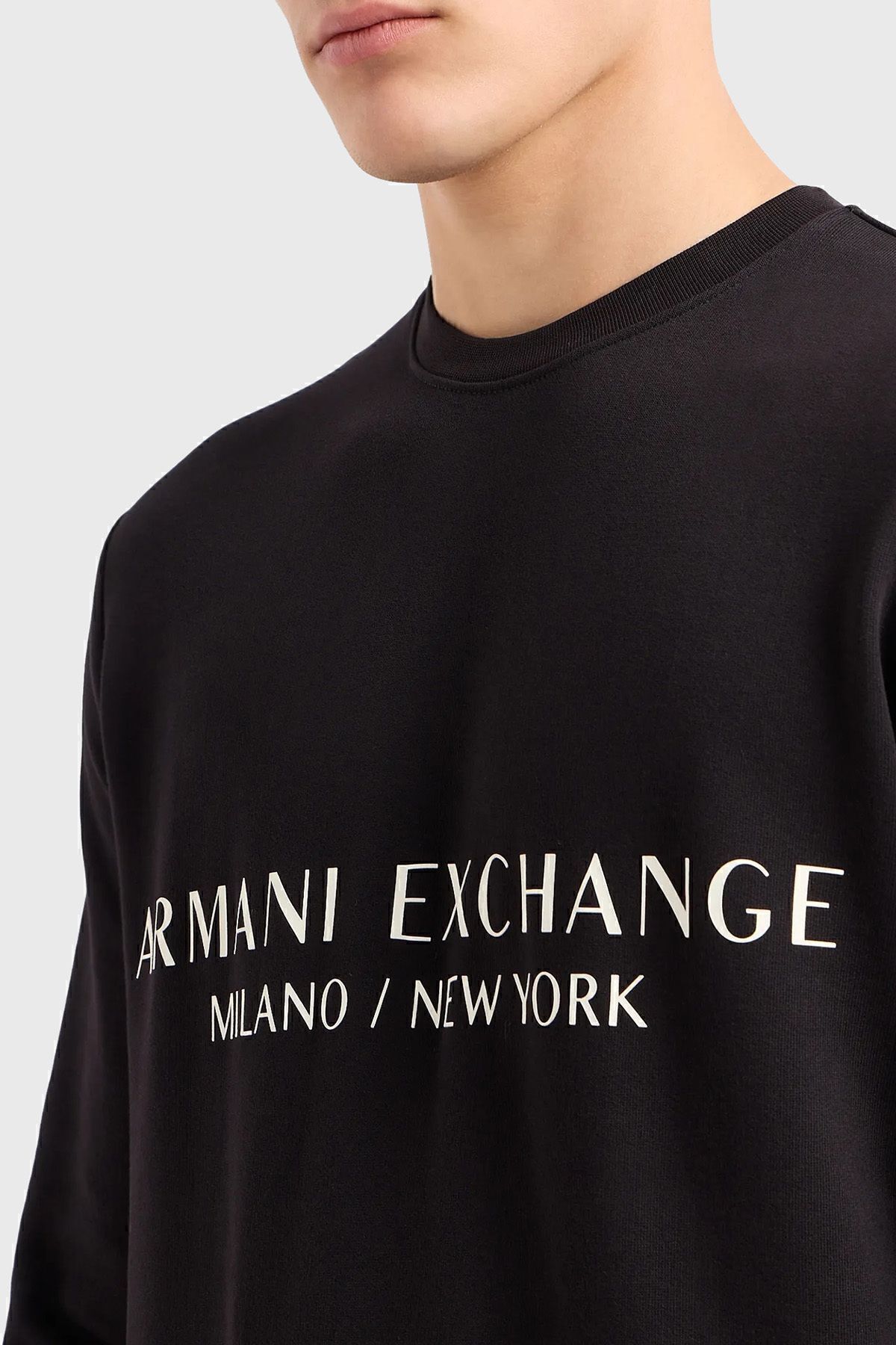 سویشرت مشکی مردانه چاپ 100 ٪ یقه دوچرخه پنبه ای عرق 8NZM88 ZJKRZ 1200 Armani Exchange