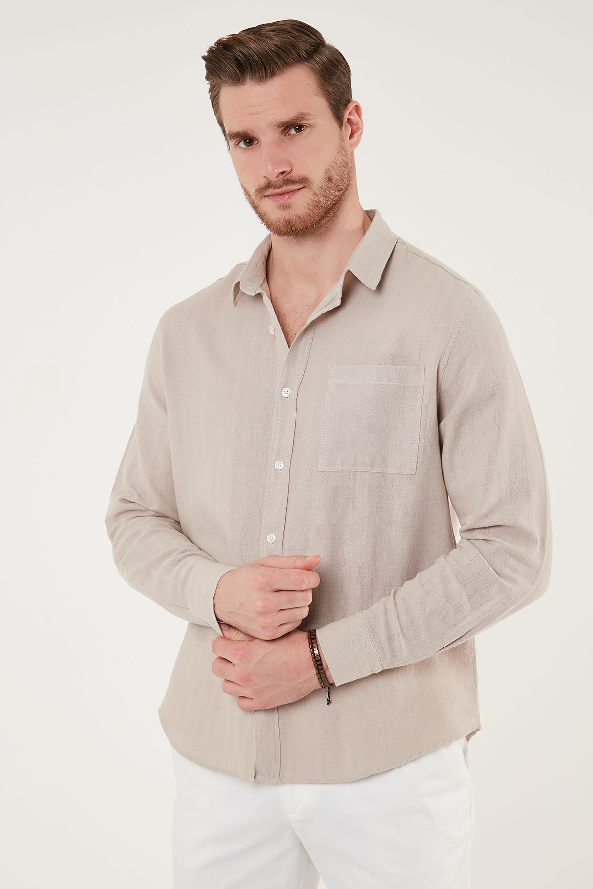 پیراهن مردانه تک جیبی با تناسب معمولی نخی CF24S128229 Buratti