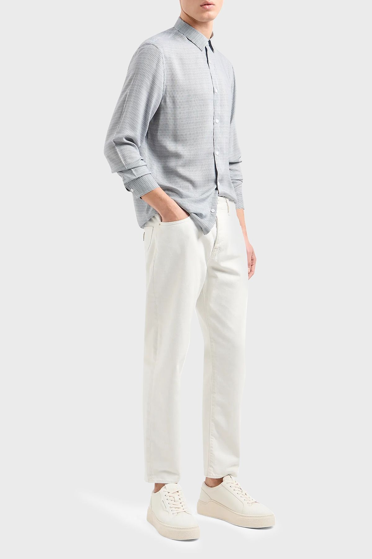 پیراهن / بلوز دکمه دار خاکستری مردانه مناسب 3DZC48 ZnRNZ 71BA Armani Exchange