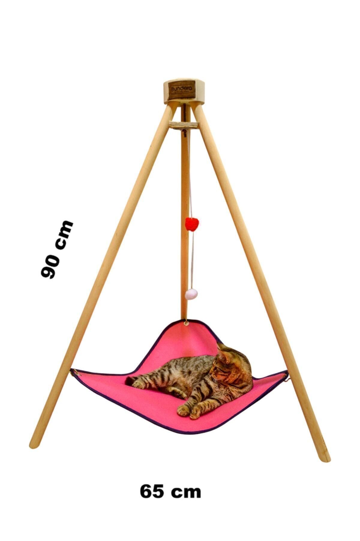 Bundeba-Pyramid Cat Bed Hammock House Wooden Tripod Pet Hammock Swing Dog Bed Cat Scratching 3