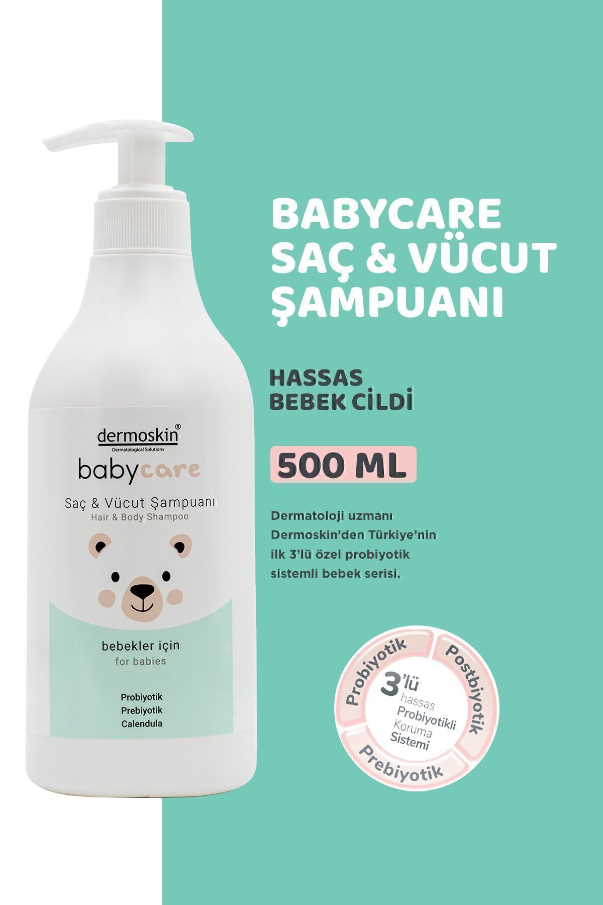 Dermoskin Bitkisel Bebek Saç ve Vücut Şampuanı | Probiyotikli Koruma Sistemi 500 ml