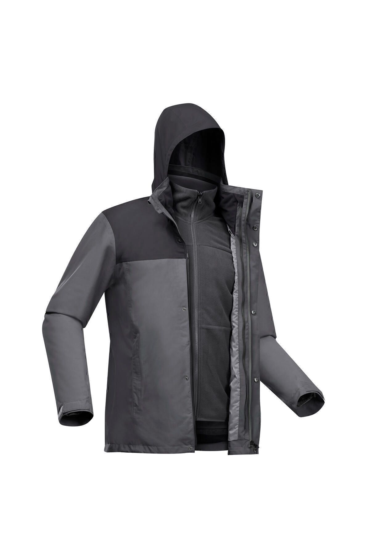 کاپشن ورزشی مشکی مردانه كاپشن ٣در ١ مدل Forclaz Decathlon