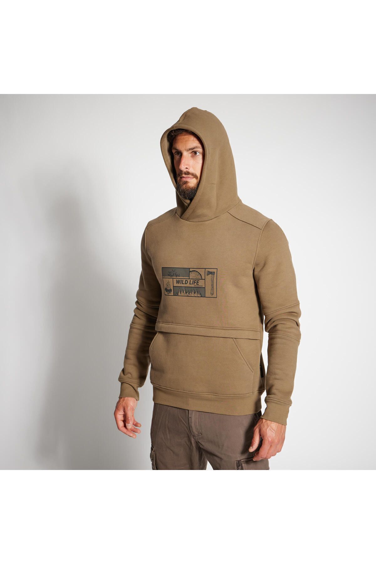 Decathlon Erkek Kapu onlu Sweatshirt Avc l k ve Do a Gozlemi Bej 500 Logo Fiyat Yorumlar Trendyol