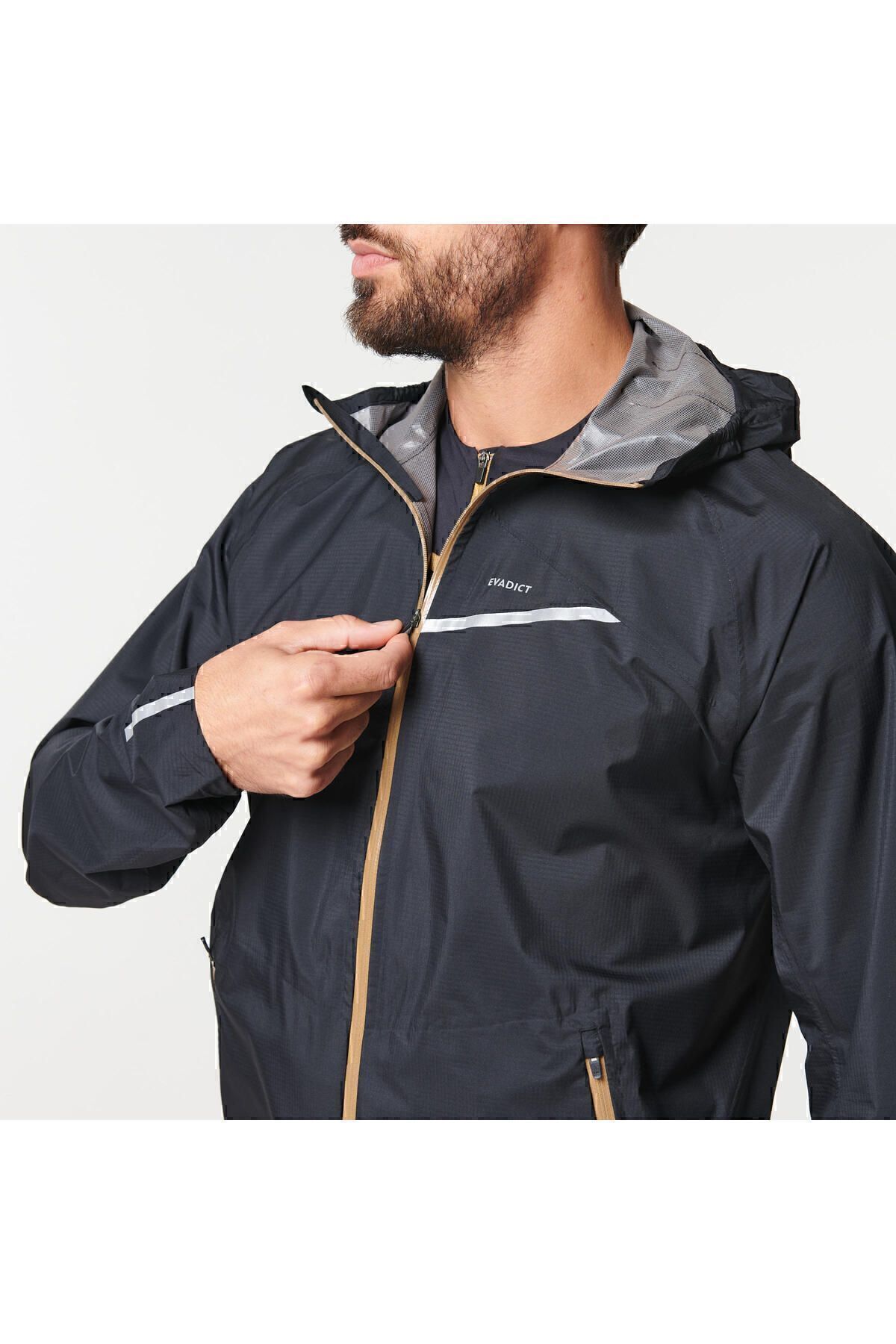 کاپشن ورزشی مشکی مردانه كاپشن ضد آب مدل Evadict Decathlon