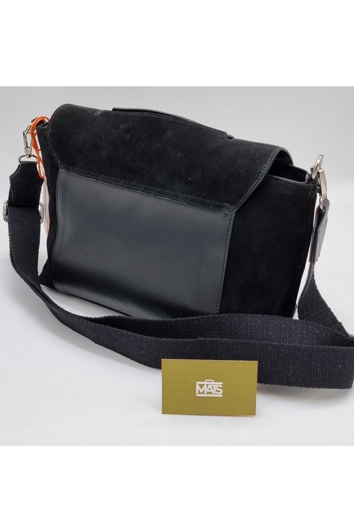 DSN-Suede Genuine Leather & Faux Leather Shoulder Bag Black 3