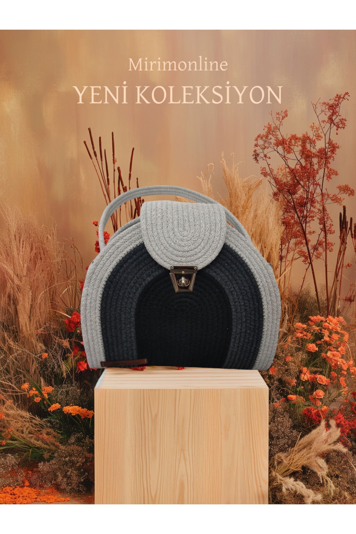 Gri Kordon İpinden Kol Çantası