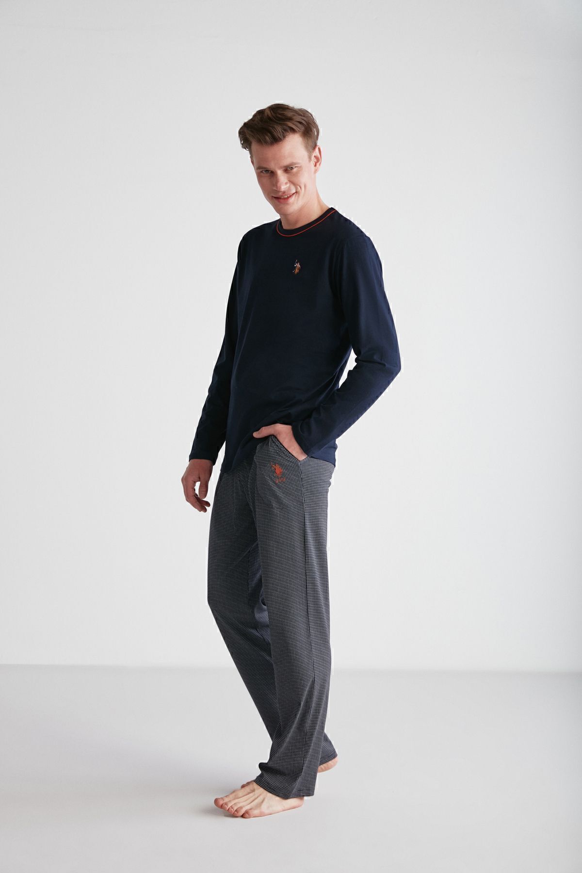 ست پیژامه آبی مردانه لباس خواب یقه گرد سرمه ای U.S. Polo Assn.