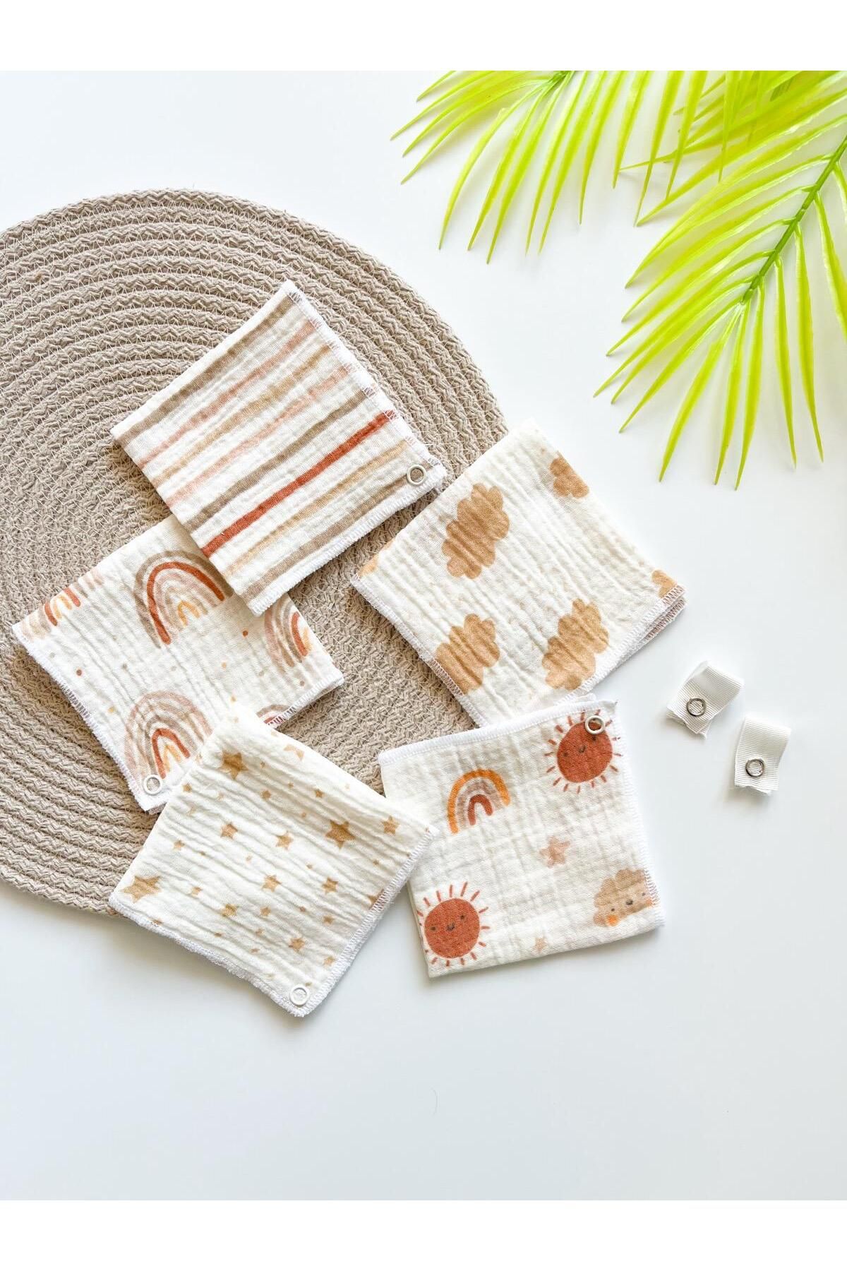 OBİMİNİ Organik Müslin Çıtçıtlı Bebek Mama Önlüğü ve Bebek Ağız Mendili ( 5 Adet ) fotoğrafı 2 (önizleme)