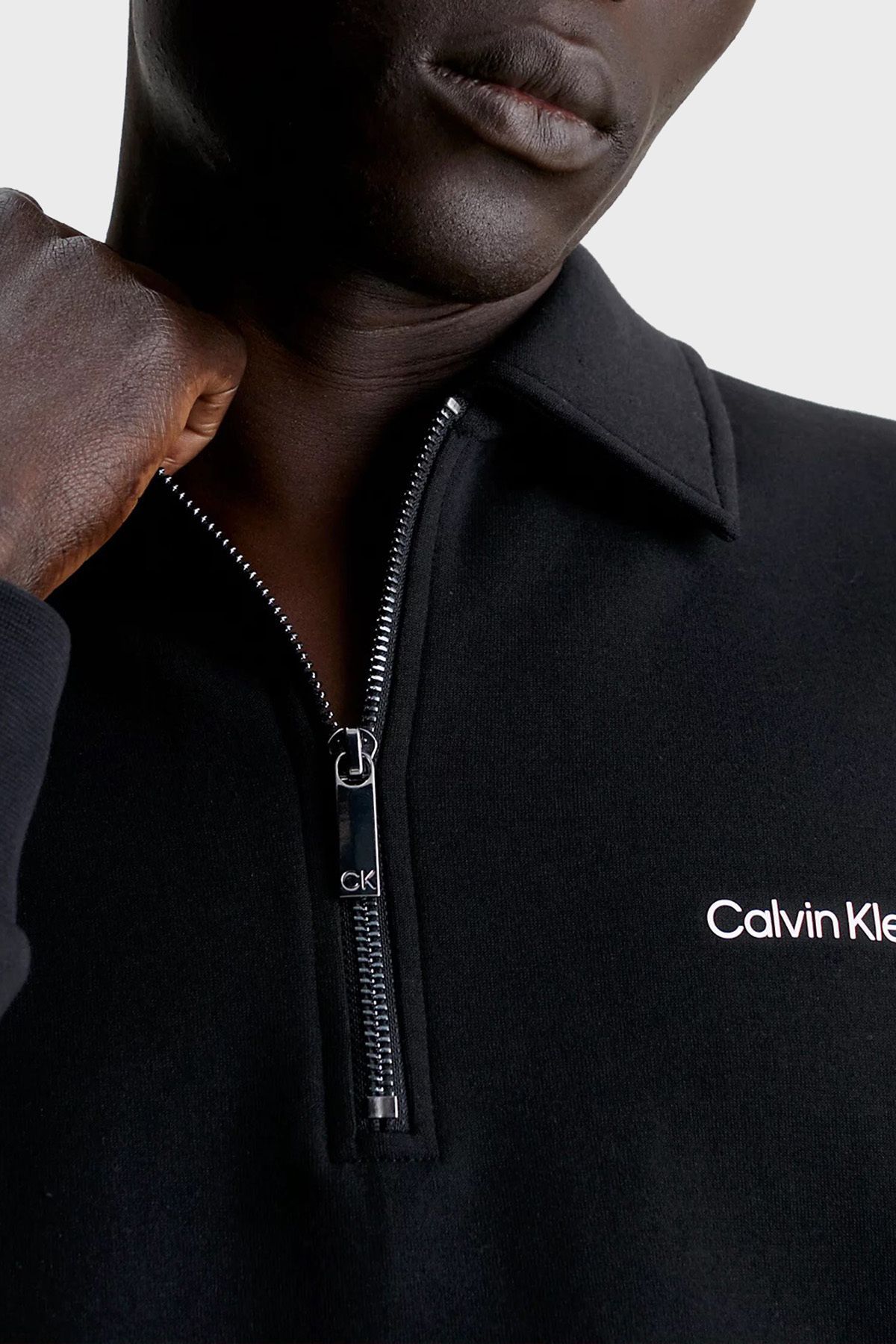 سویشرت مشکی مردانه پنبه معمولی مناسب زیپ دار چوگان yaka عرق K10K111814BEH Calvin Klein