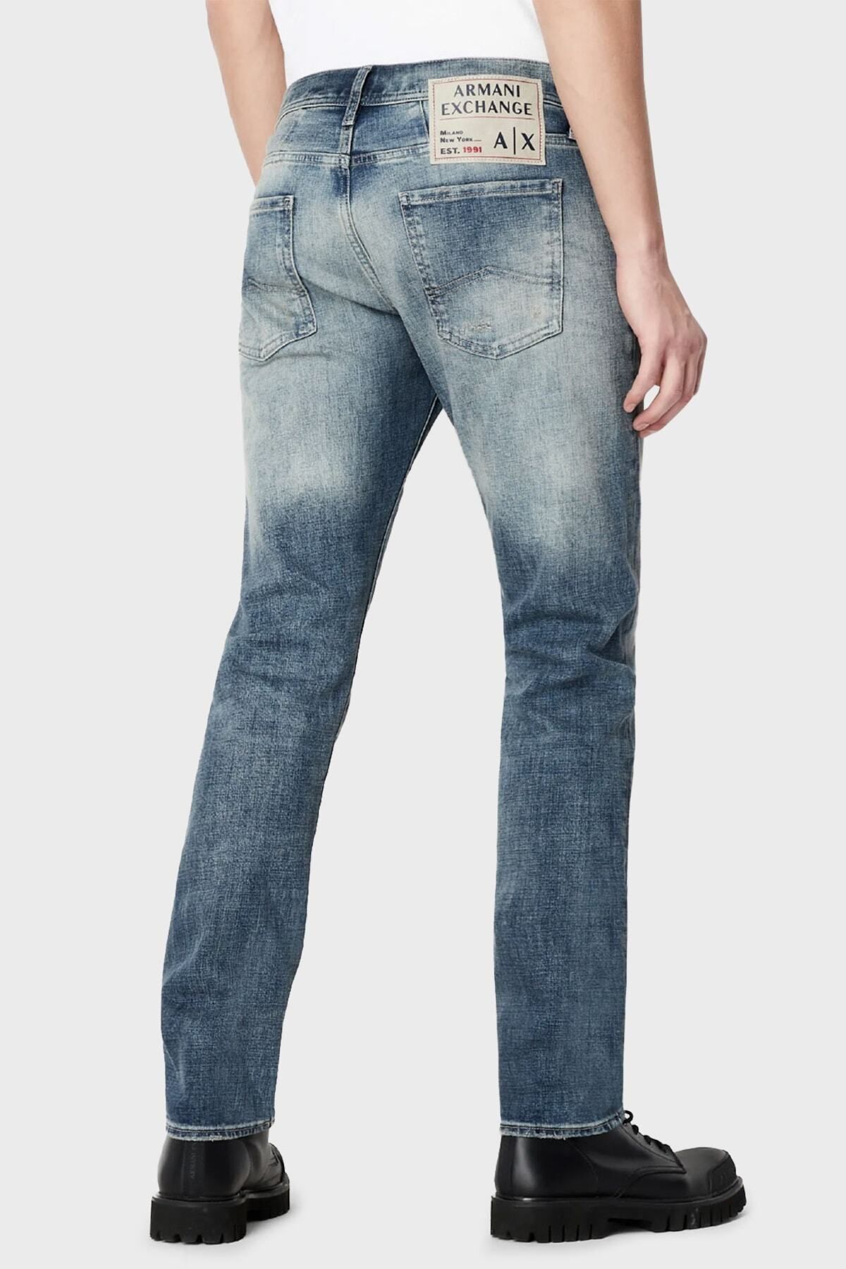 شلوار جین آبی مردانه لوله کمر پنبه ای Slim Fit J10 3rzj10 z1ydz 1500 Armani Exchange
