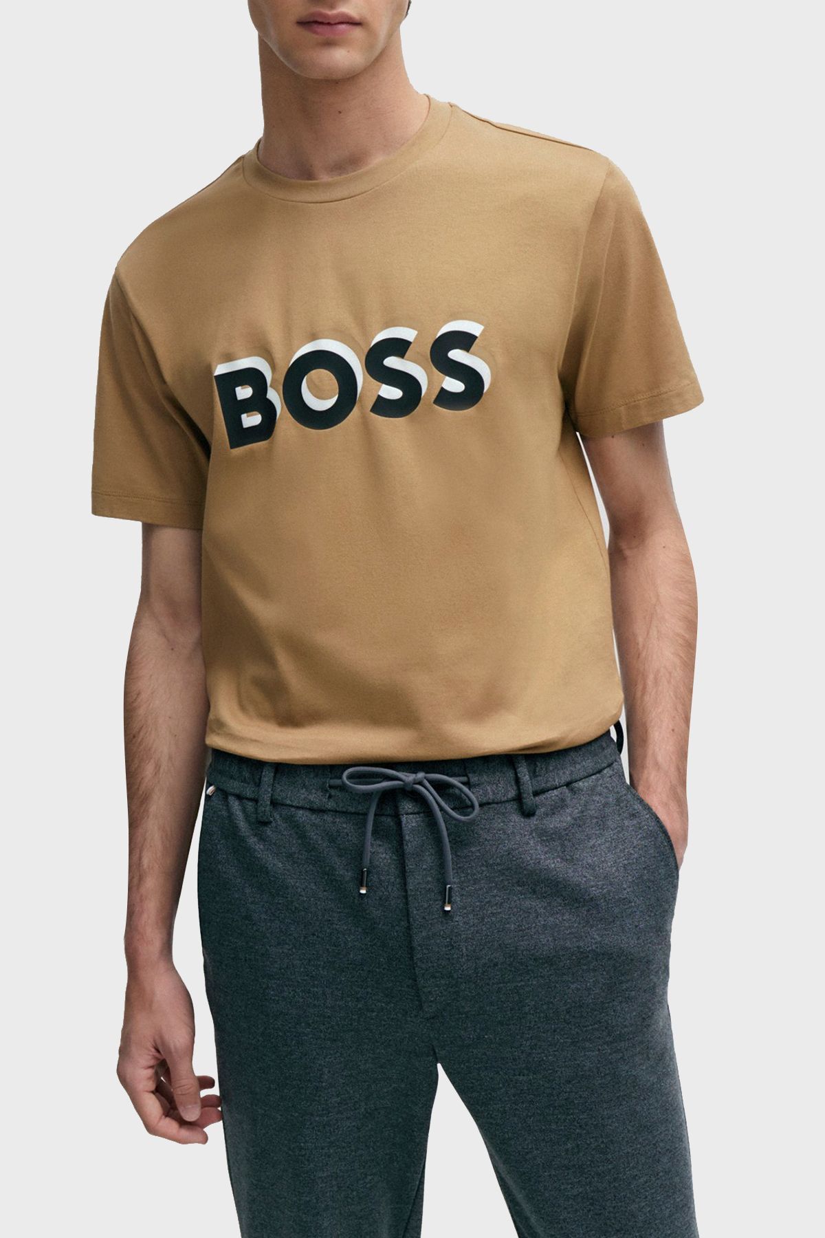 لوگو یقه خدمه با تناسب معمولی پیراهن تی شرت تی شرت نخی تی شرت مردانه 50506923 260 BOSS