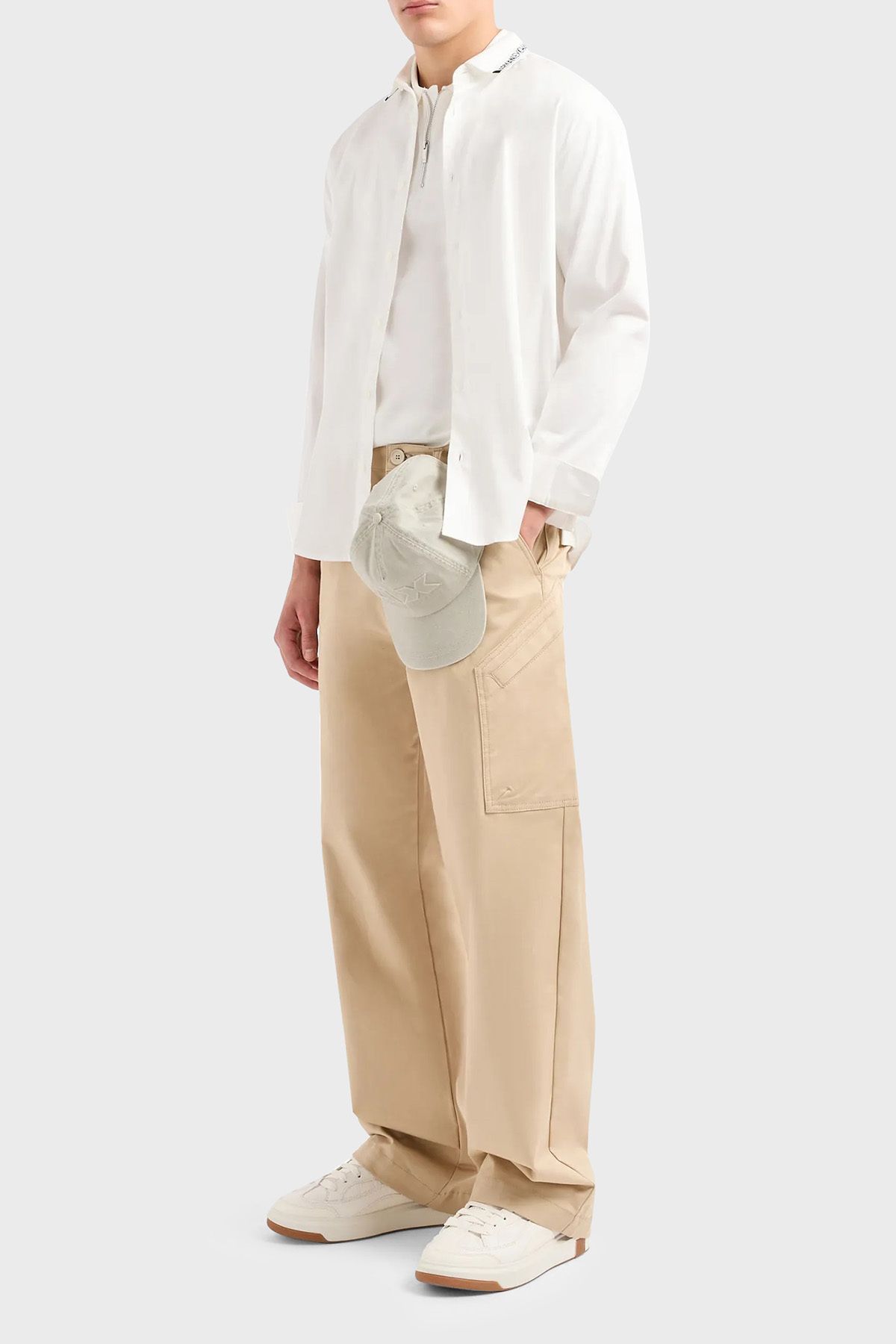 پیراهن / بلوز دکمه دار سفید مردانه پنبه معمولی مناسب 3DZCL6 ZN10Z 1116 Armani Exchange